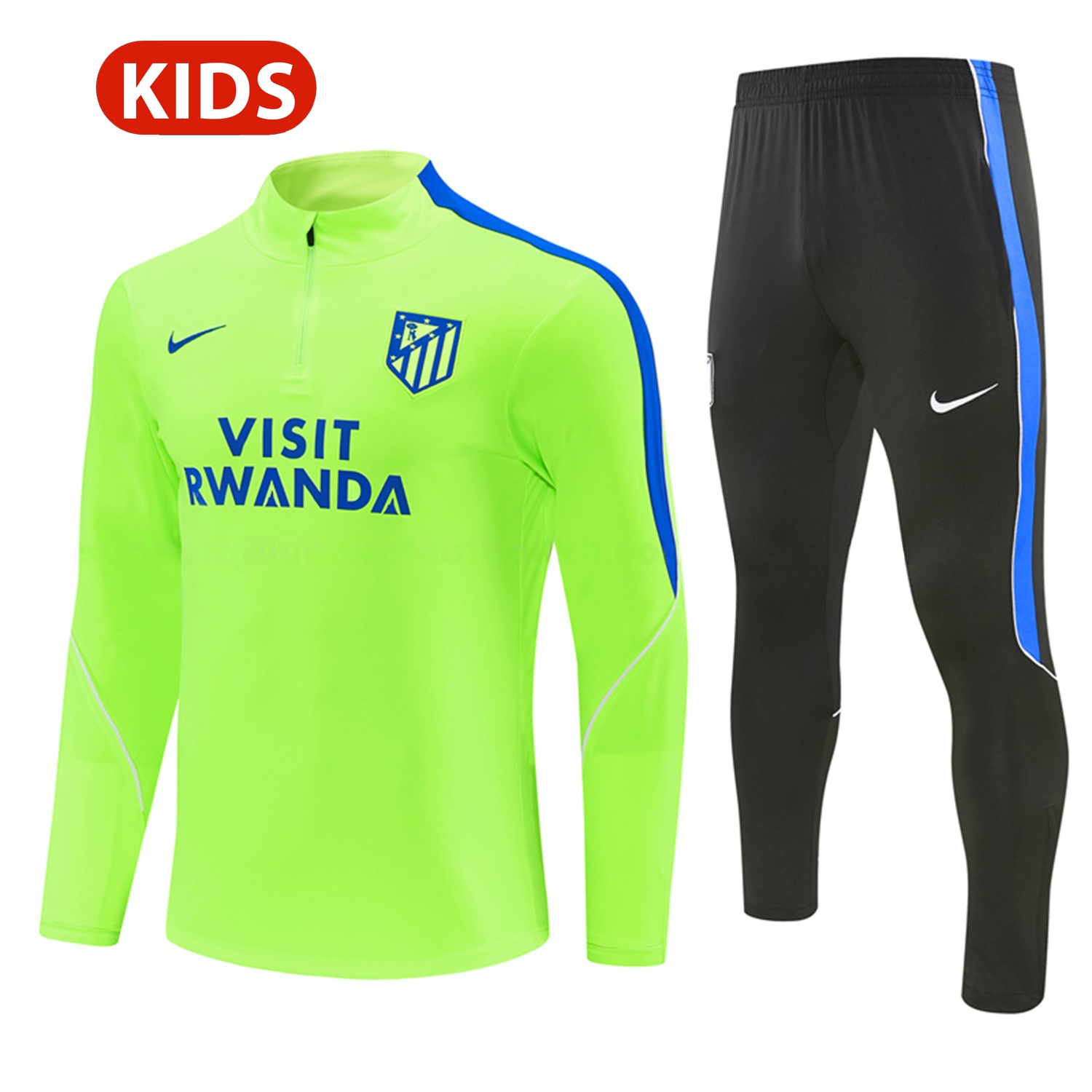 Atletico Madrid 26-27 Kids Long Sleeves Training Set - Neon Green Top & Black Pants - JerseysGala