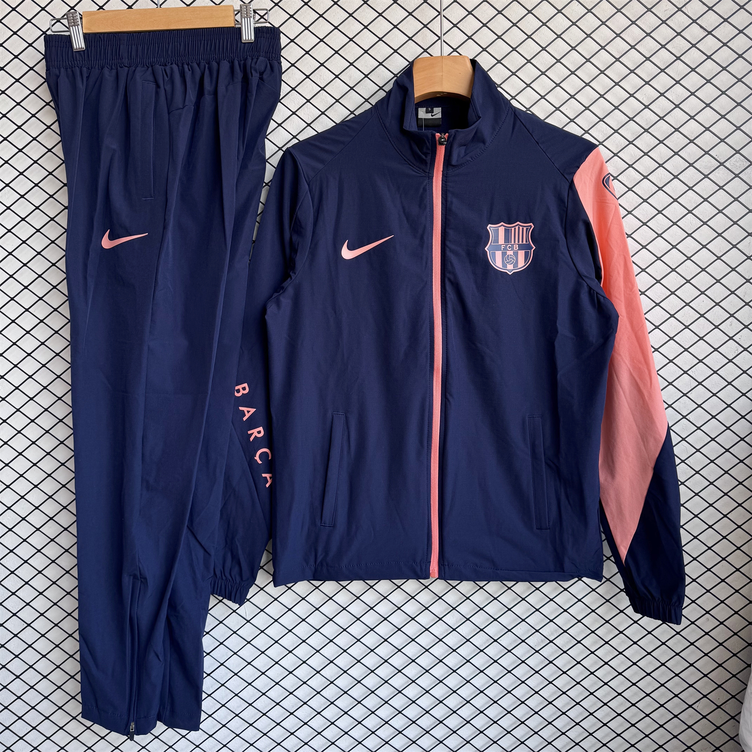 Barcelona 25-26 Windbreaker Training Set - Blue With Pink Black Top and Pants - JerseysGala