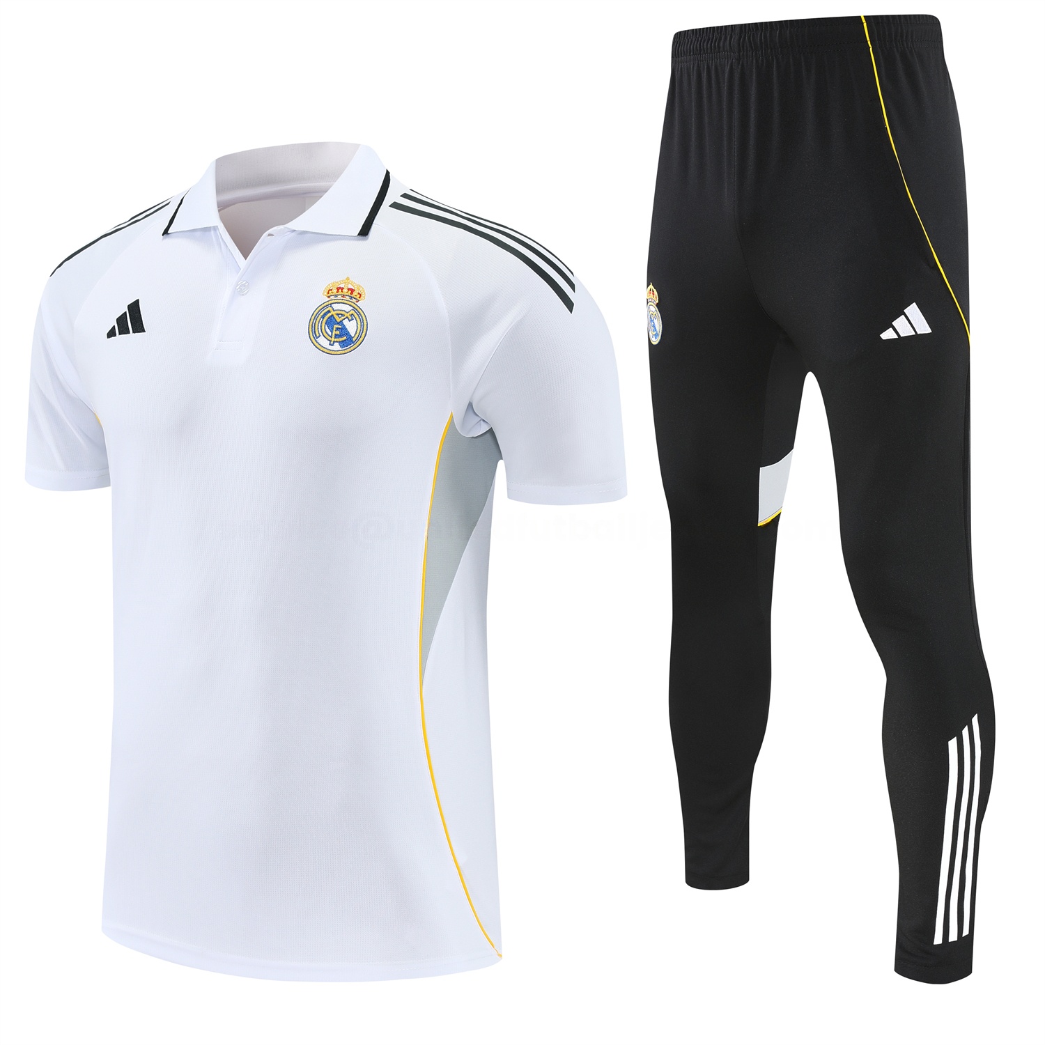 Real Madrid 25-26 POLO Short-Sleeve Training Set - White Top and Black Pants - JerseysGala