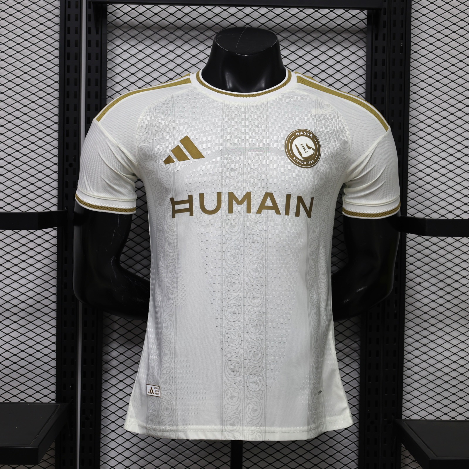 Al Nassr Riyadh Victory 26-27 Third White Gold Jersey With HUMAIN Sponsor - Player Version - JerseysGala