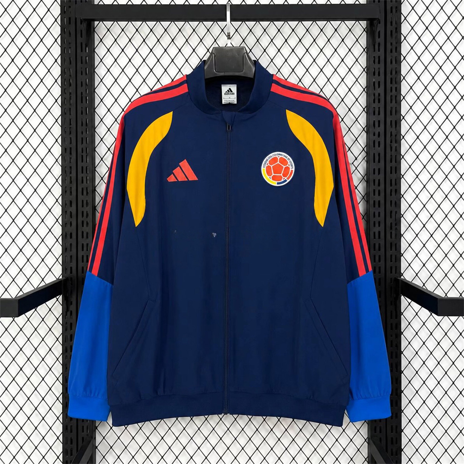 Colombia 2026 Retro Style Windbreaker Jacket - Dark Blue With Yellow Stripes - JerseysGala
