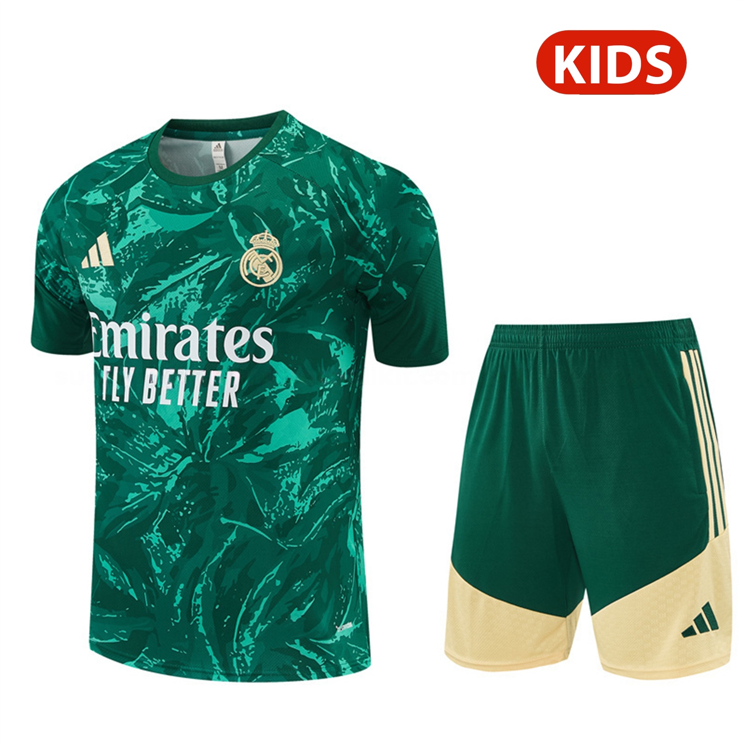 Real Madrid 26-27 Kids Short-Sleeve Training Set - Green Camouflage Top & Green Shorts - JerseysGala