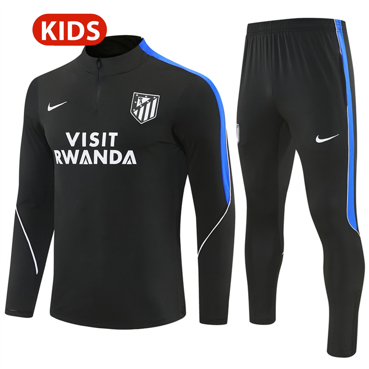 Atletico Madrid 26-27 Kids Long Sleeve Training Set - Black Top & Black Pants - JerseysGala
