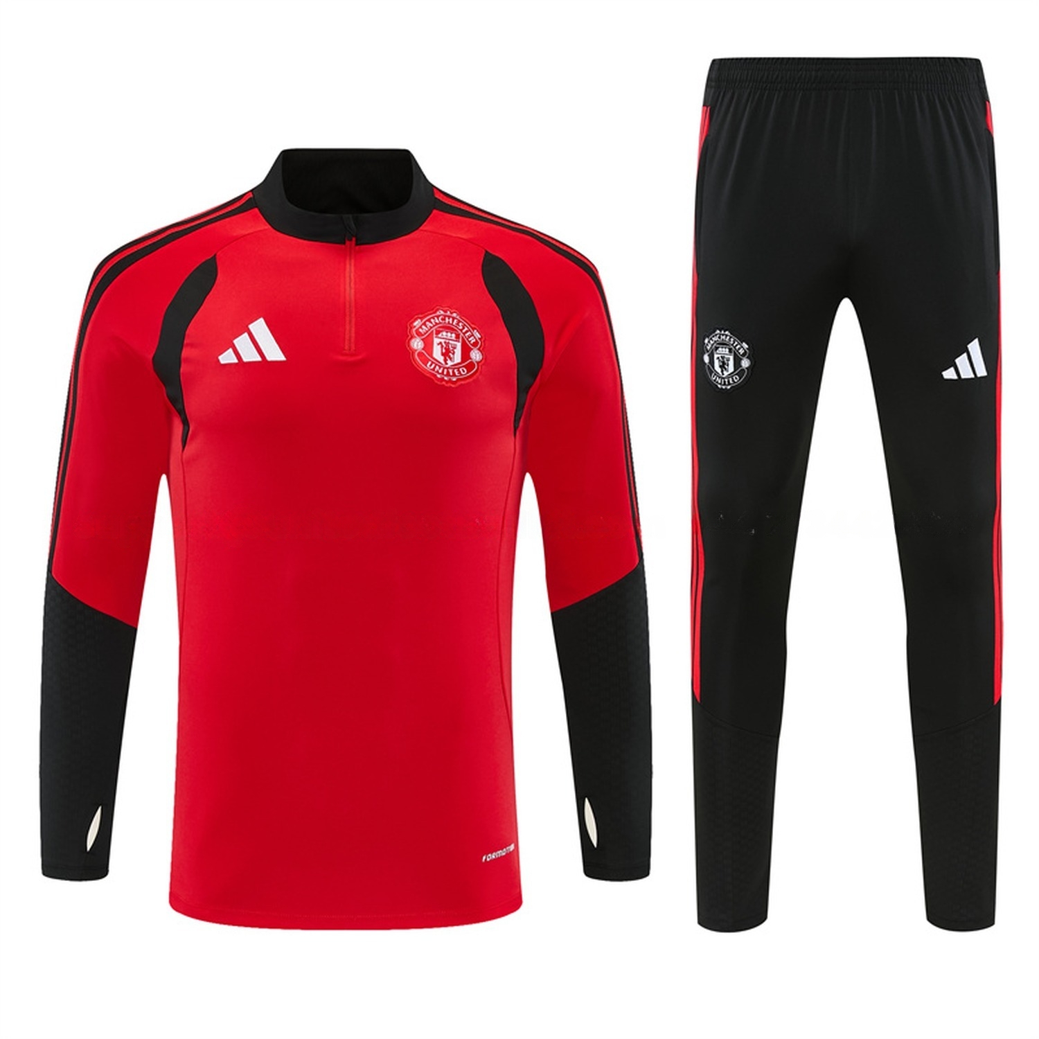 Manchester United 26-27 Black Collar Long Sleeve Training Set - Red Top & Black Pants - JerseysGala