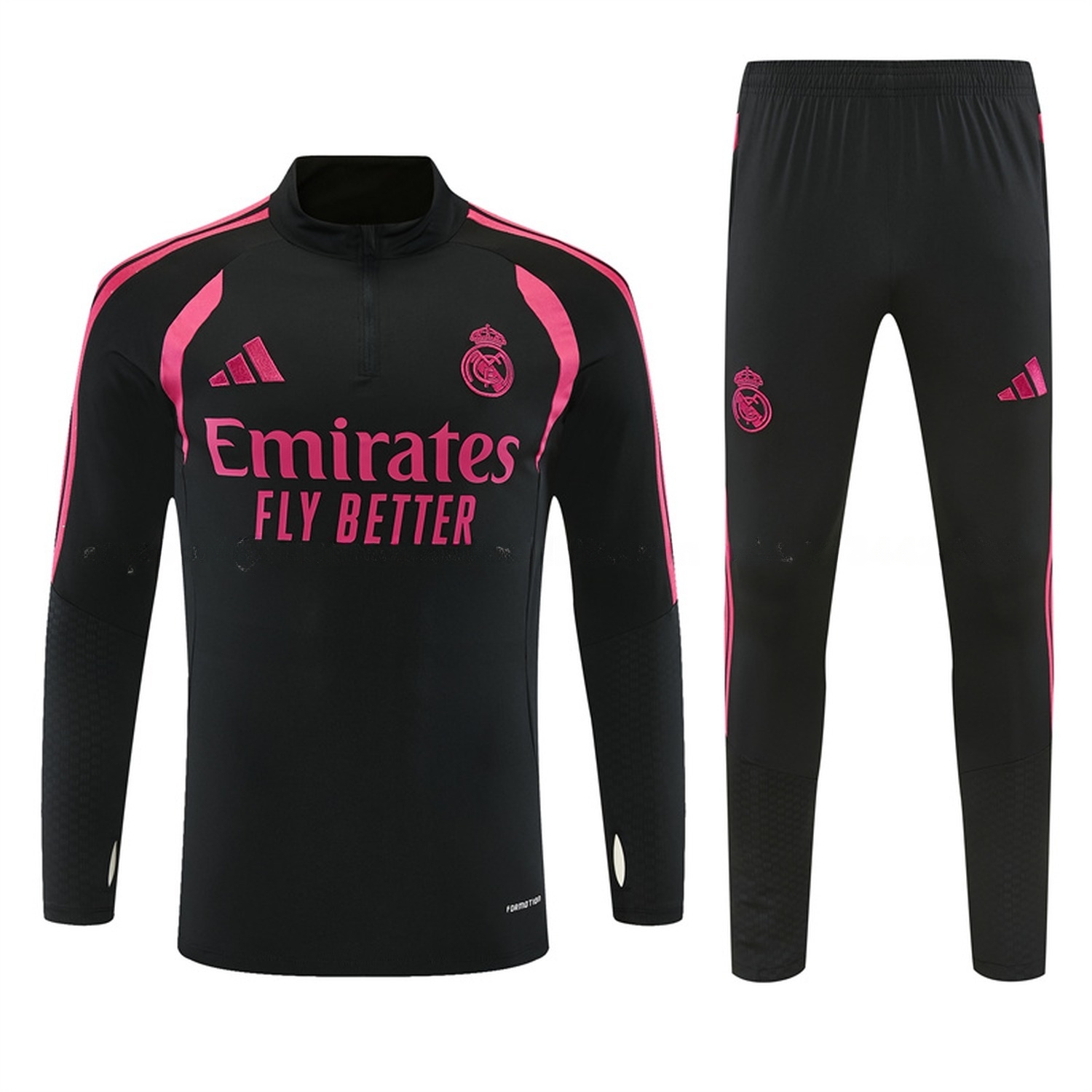 Real Madrid 26-27 With Rose Red Long Sleeve Training Set - Black Top & Black Pants - JerseysGala