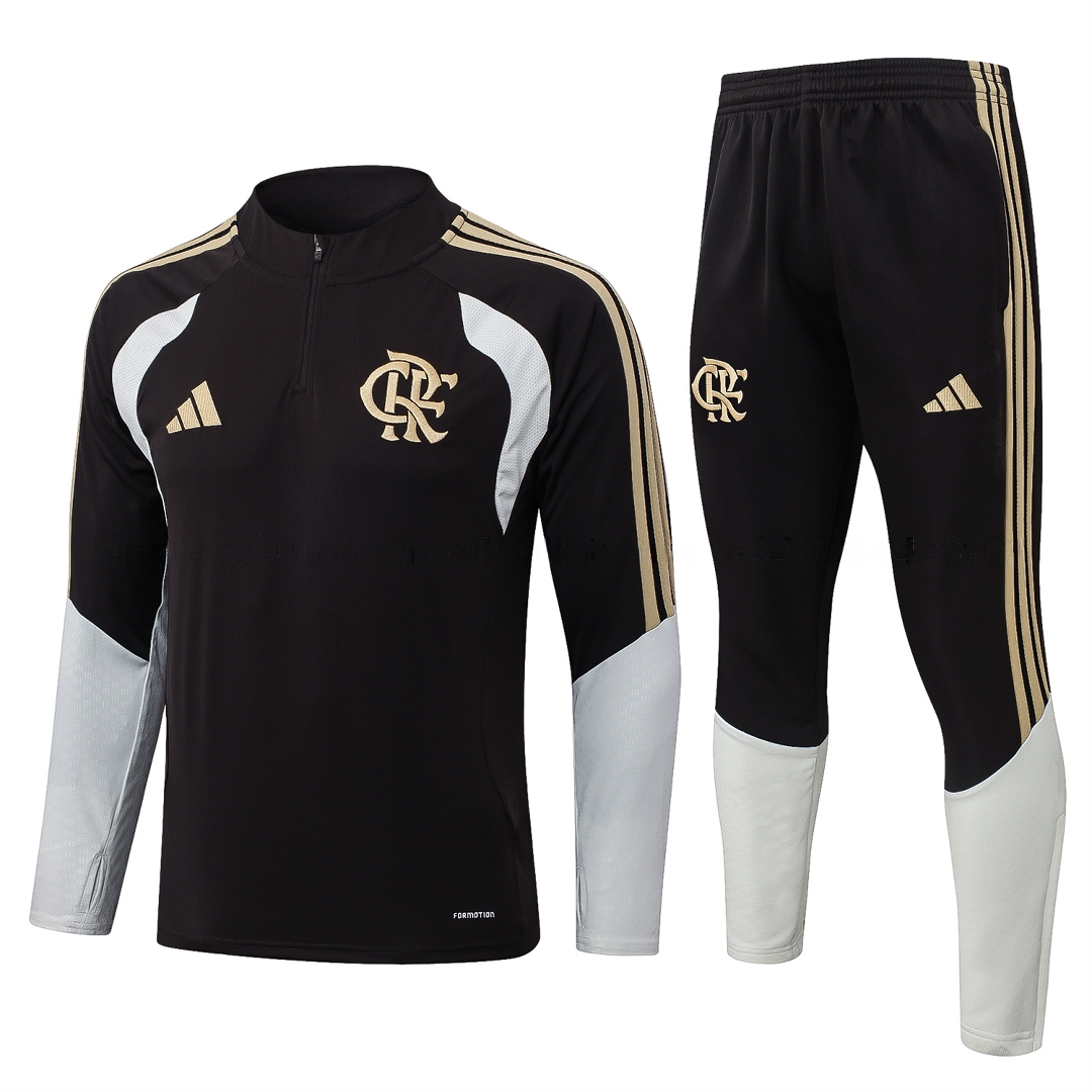 Flamengo 2026 Long Sleeve Training Set - Black With White Top & Pants - JerseysGala