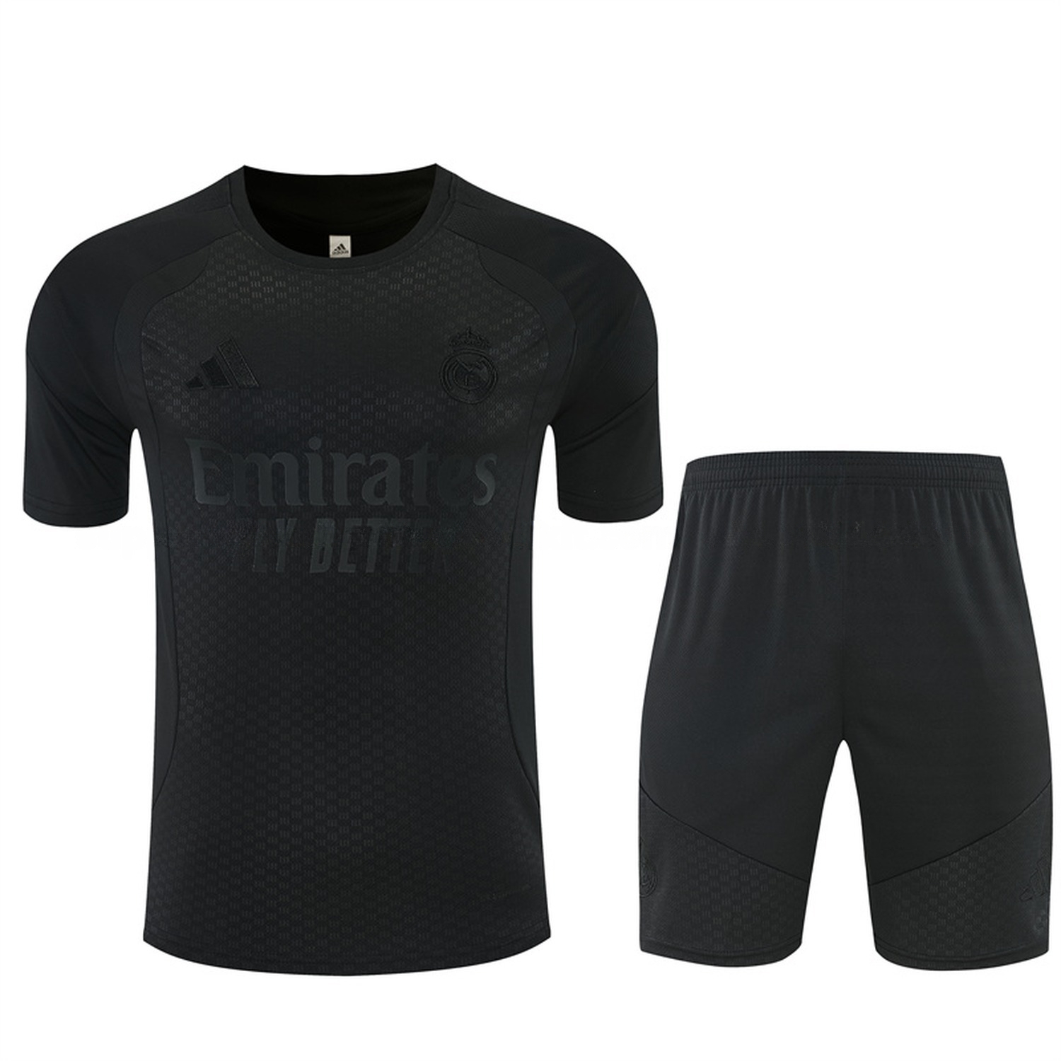Real Madrid 26-27 Short-Sleeve Training Set - Pure Black Top & Black Shorts - JerseysGala