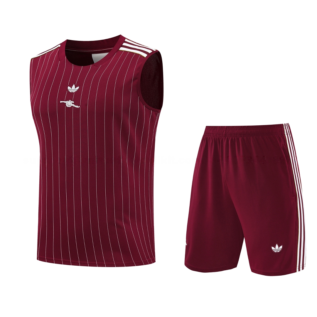 Arsenal 25-26 Retro Style Vest Training Set - Burgundy With White Stripes Top & Pants - JerseysGala