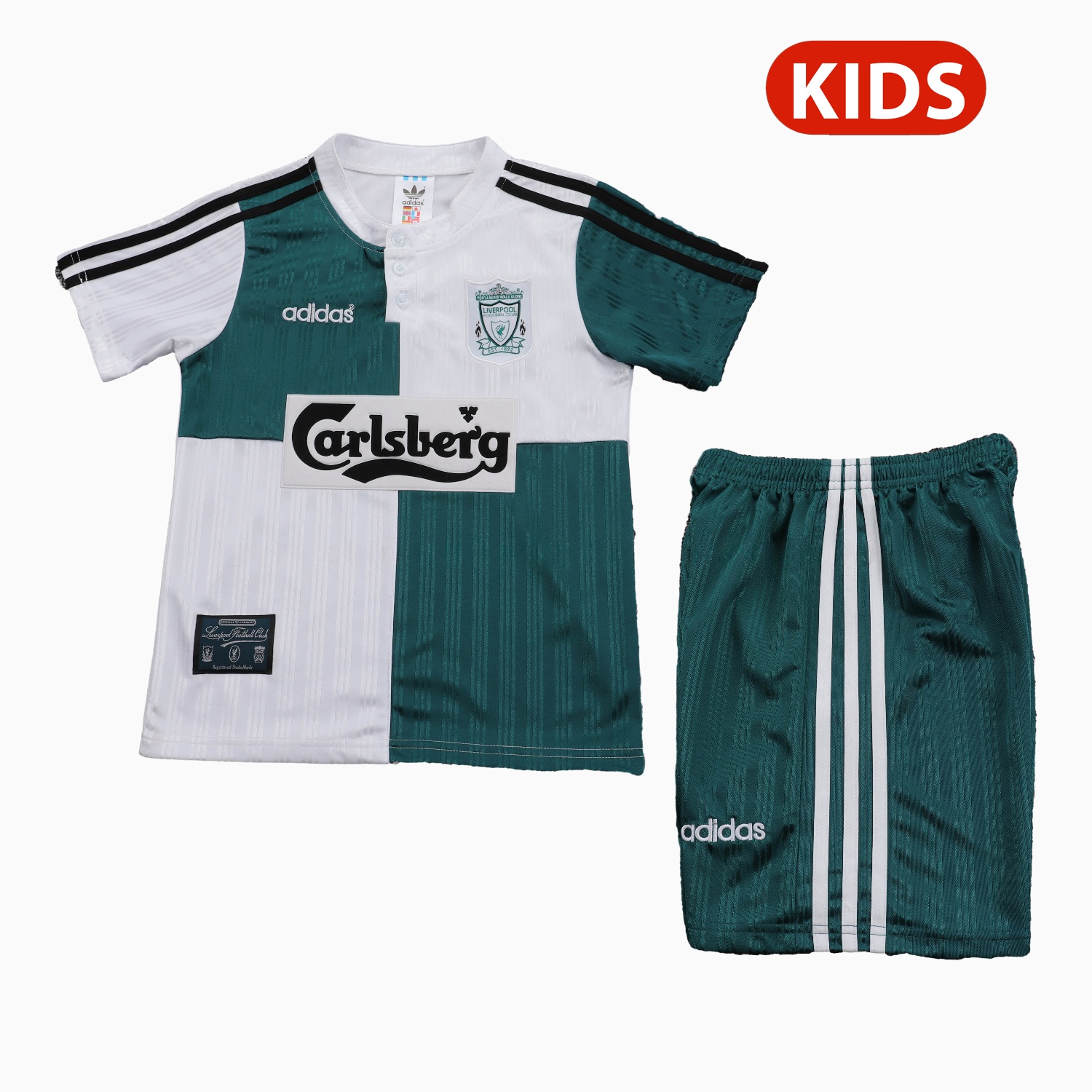 Retro Liver.pool 1995-96 Away White And Green Kids Kit - JerseysGala