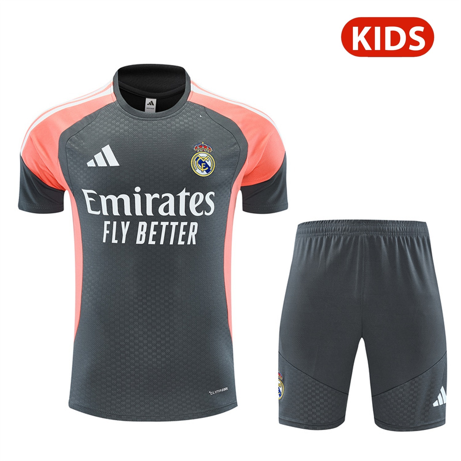 Real Madrid 26-27 Kids Short-Sleeve Training Set - Deep Grey Top & Deep Grey Shorts - JerseysGala