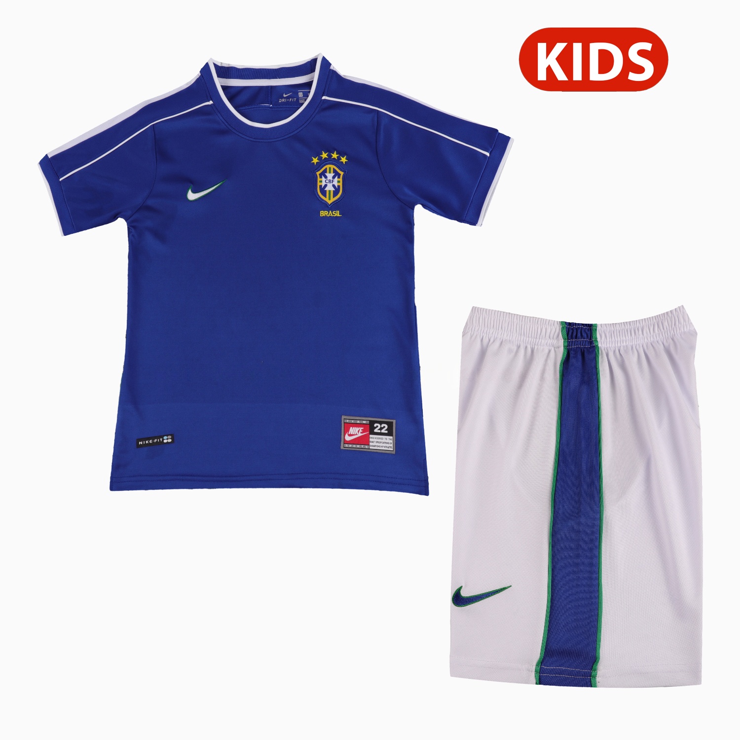 Retro Brazil 1998 Away Kids Kit - JerseysGala
