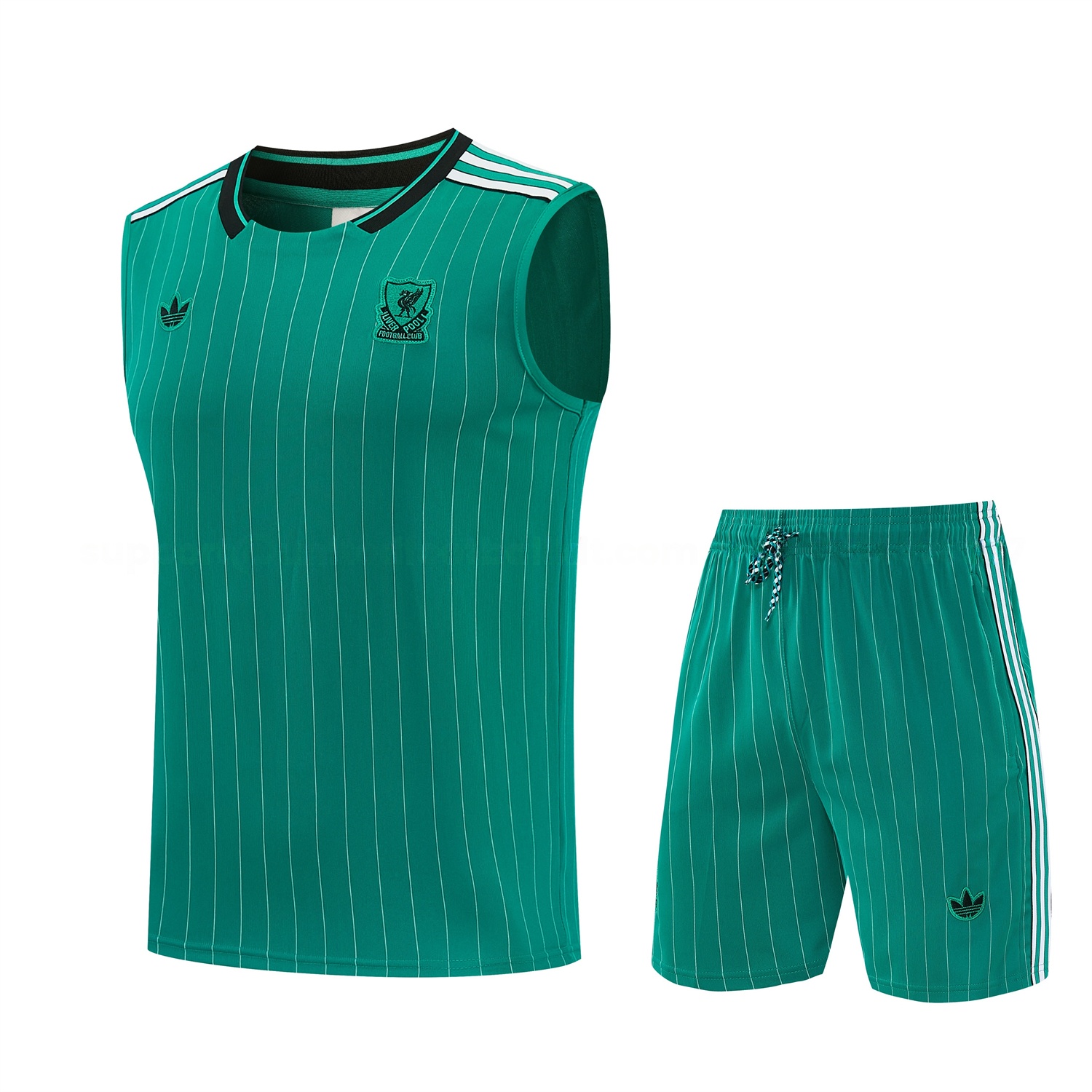 Liver.pool 25-26 Retro Style Vest Training Set - Green With White Stripes Top & Pants - JerseysGala