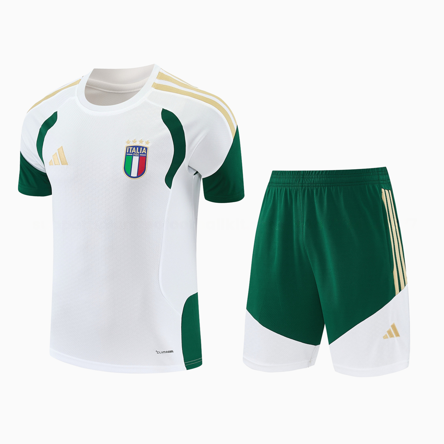 Italy 2026 Short-Sleeve Training Set - White With Green Accents Top & Green With White Pants - JerseysGala