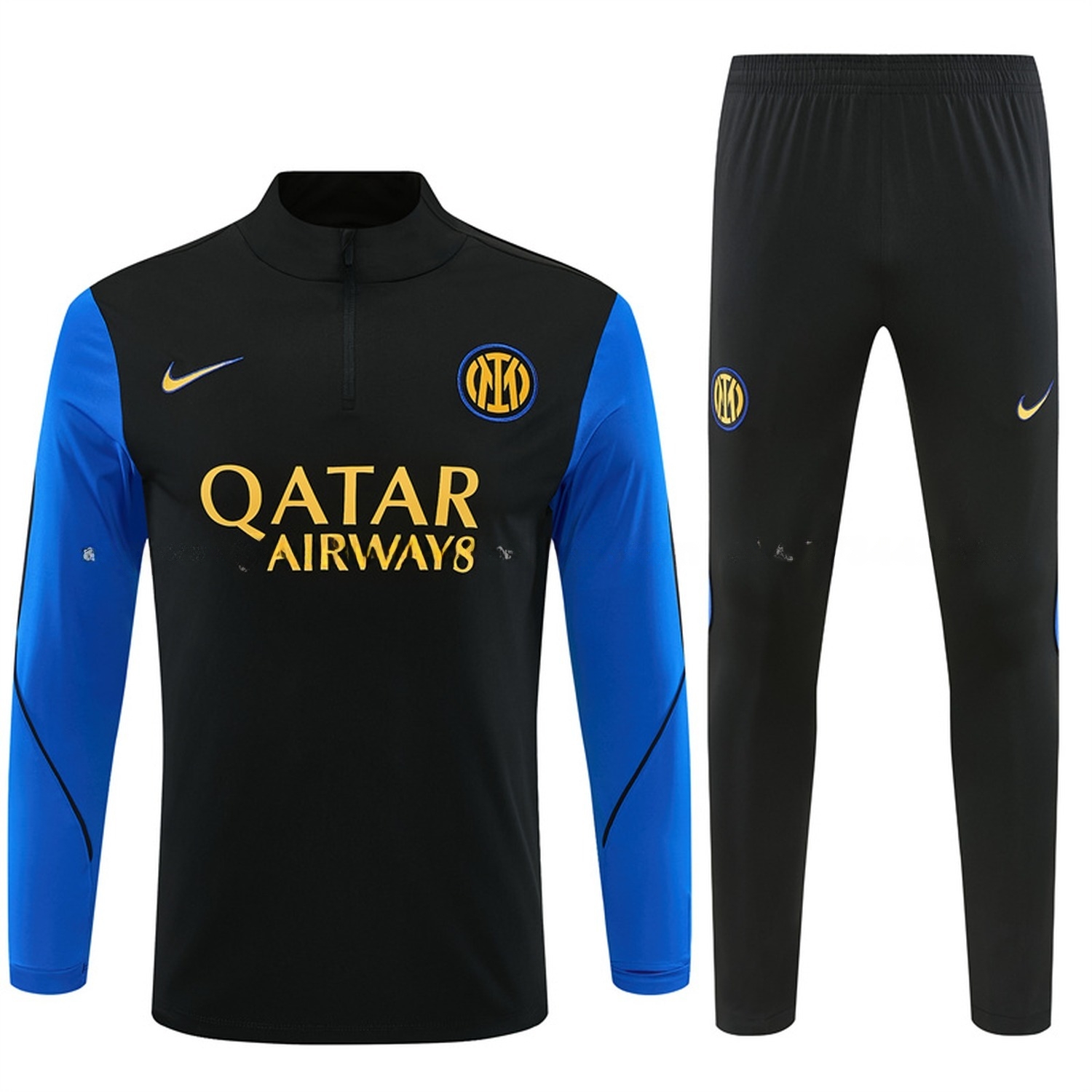 Inter Milan 26-27 Blue Sleeves Long Sleeve Training Set - Black Top & Black Pants - JerseysGala