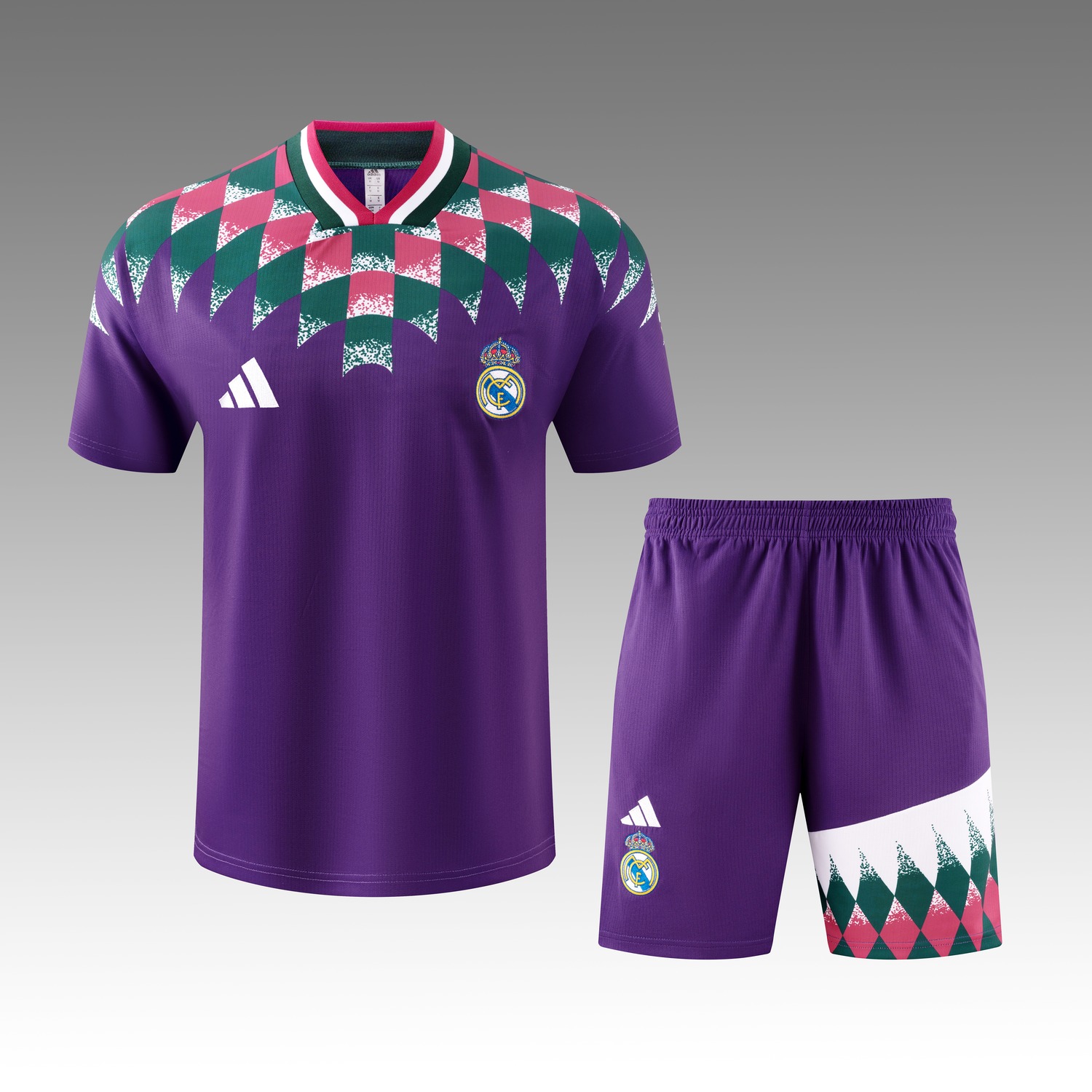 Real Madrid 26-27 Retro Style Short-Sleeve Training Set - Purple Top & Purple Shorts - JerseysGala