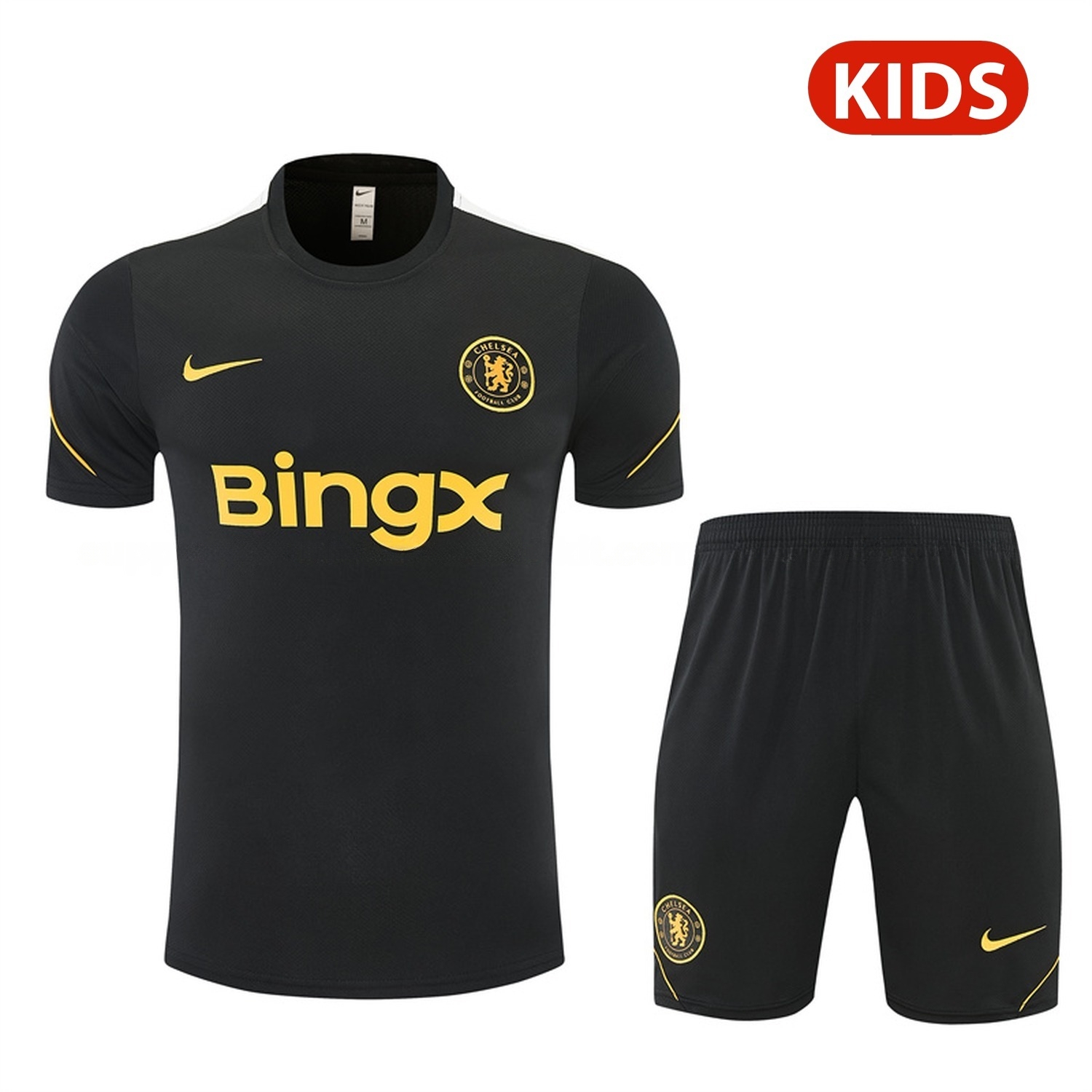 C.H.E.L.S.E.A 26-27 Kids Short-Sleeve Training Set - Black Top & Black Shorts - JerseysGala