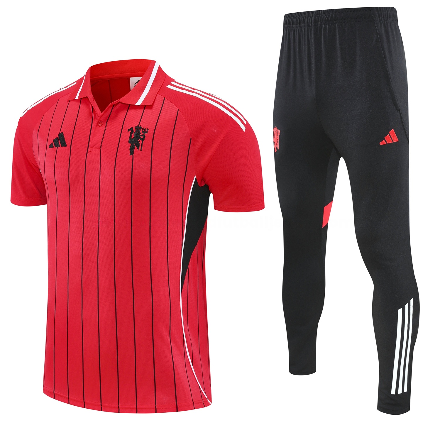 Manchester United 25-26 POLO Short-Sleeve Training Set - Red Top and Black Pants - JerseysGala