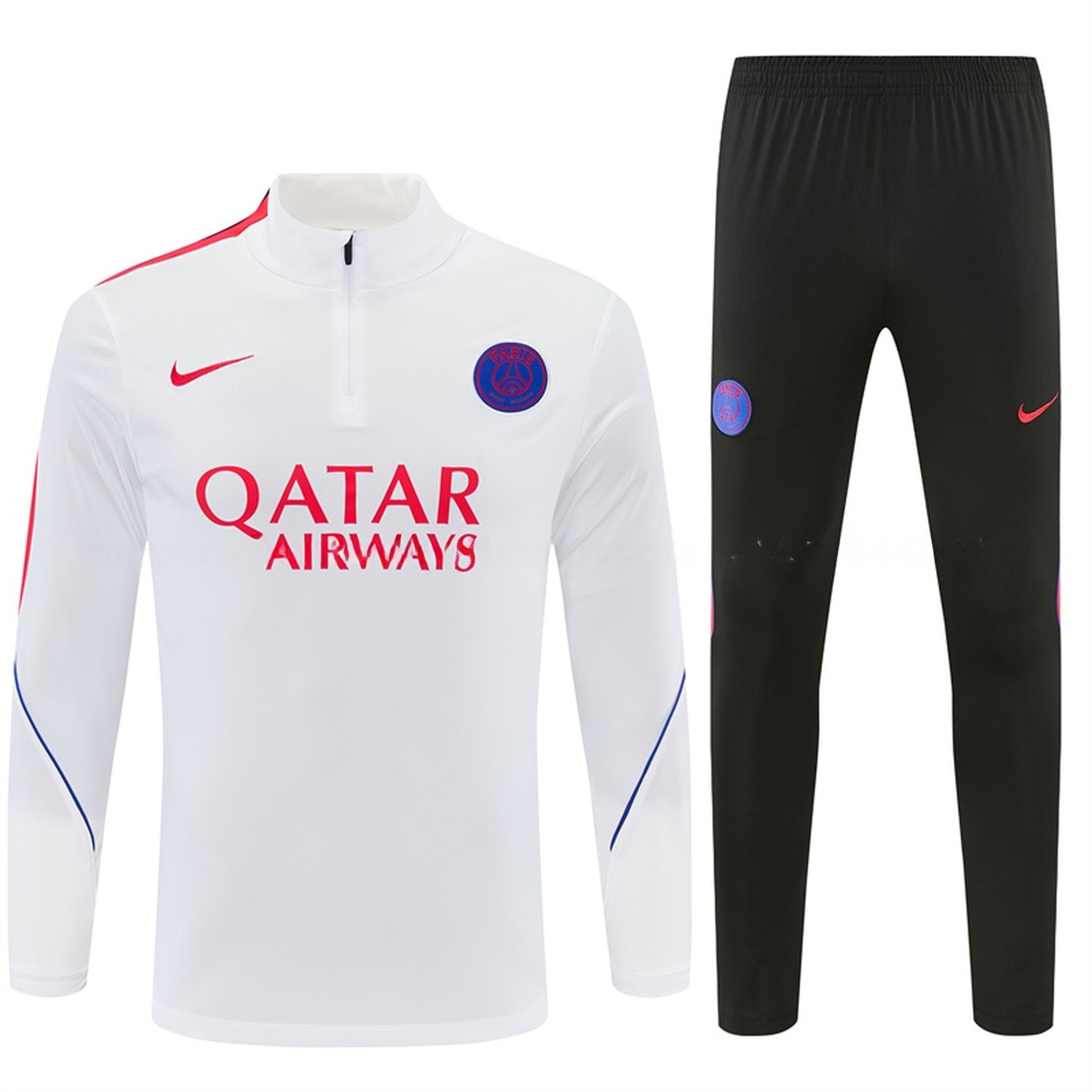 Paris Saint-Germain PSG 26-27 Long Sleeve Training Set - White Top & Black Pants - JerseysGala
