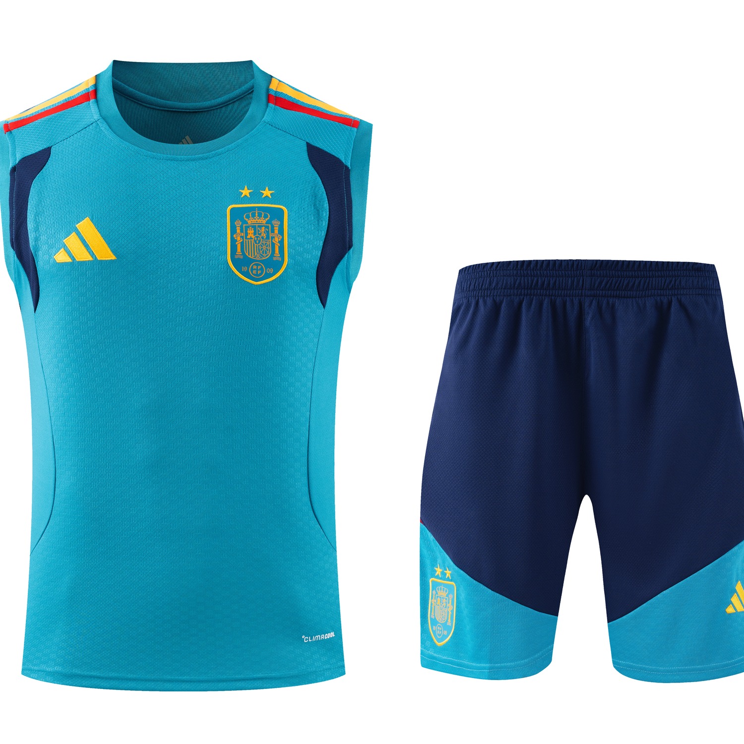 Spain 2026 Two Stars Vest Training Set - Lake Blue Vest and Deep Blue Shorts - JerseysGala