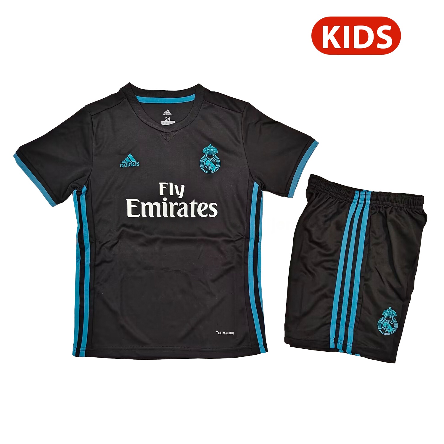 Retro Real Madrid 2017-18 Away Black Kids Kit - JerseysGala