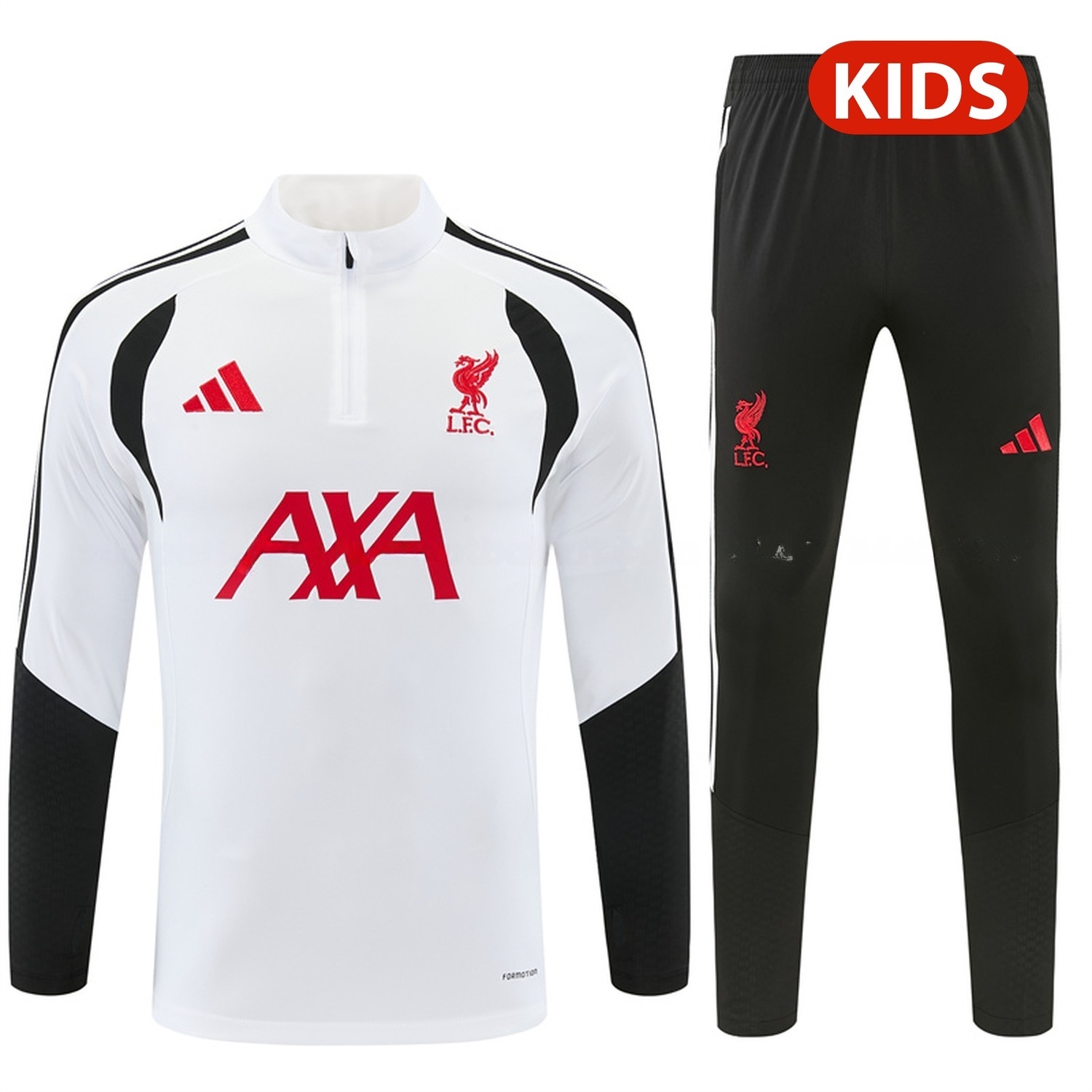 Liver.pool 26-27 Kids Long Sleeve Training Set - White Top & Black Pants - JerseysGala