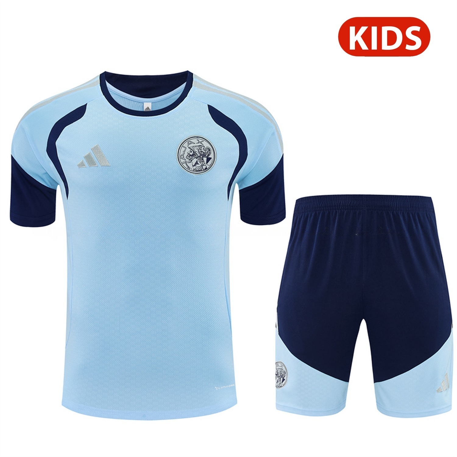 Ajax 26-27 Kids Short-Sleeve Training Set - Light Blue Top & Deep Blue Shorts - JerseysGala
