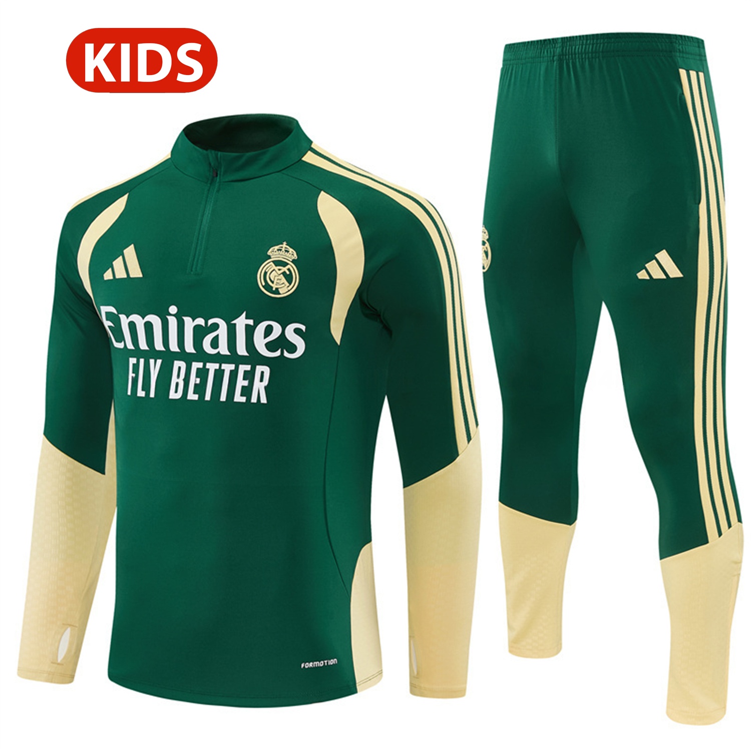 Real Madrid 26-27 Kids Long Sleeves Training Set - Green Top And Green Pants - JerseysGala