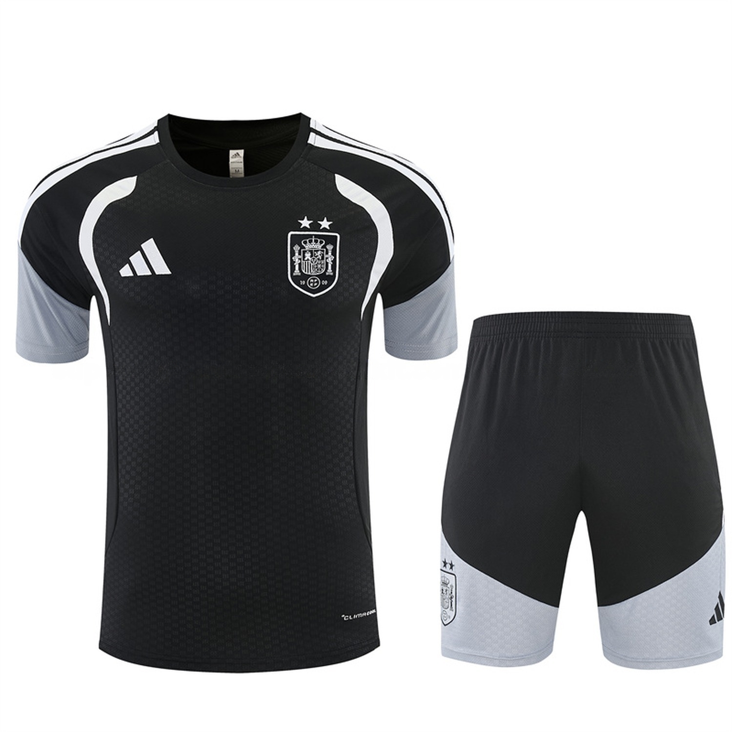 Spain 2026 Two Stars Short-Sleeve Training Set - Black Top & Black Shorts - JerseysGala