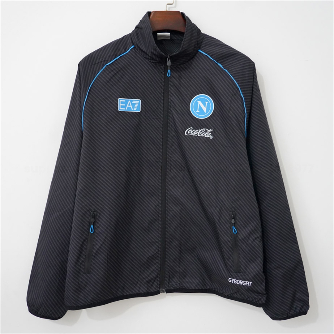 Napoli 25-26 Black With Blue Stripes Windbreaker Jacket - JerseysGala