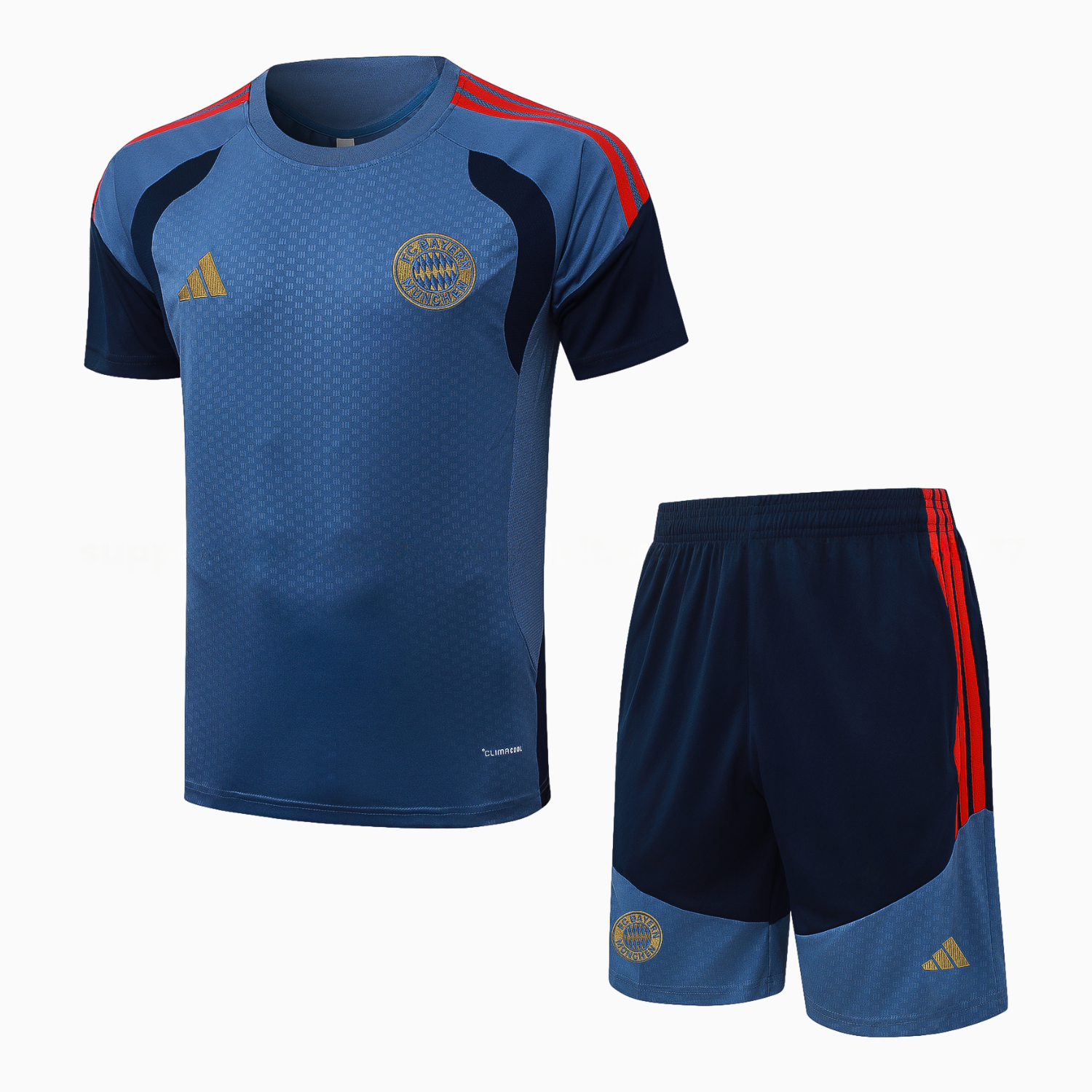 Bayern Munich 26-27 Short-Sleeve Training Set - Grey-Blue Top & Deep Navy Blue Shorts - JerseysGala