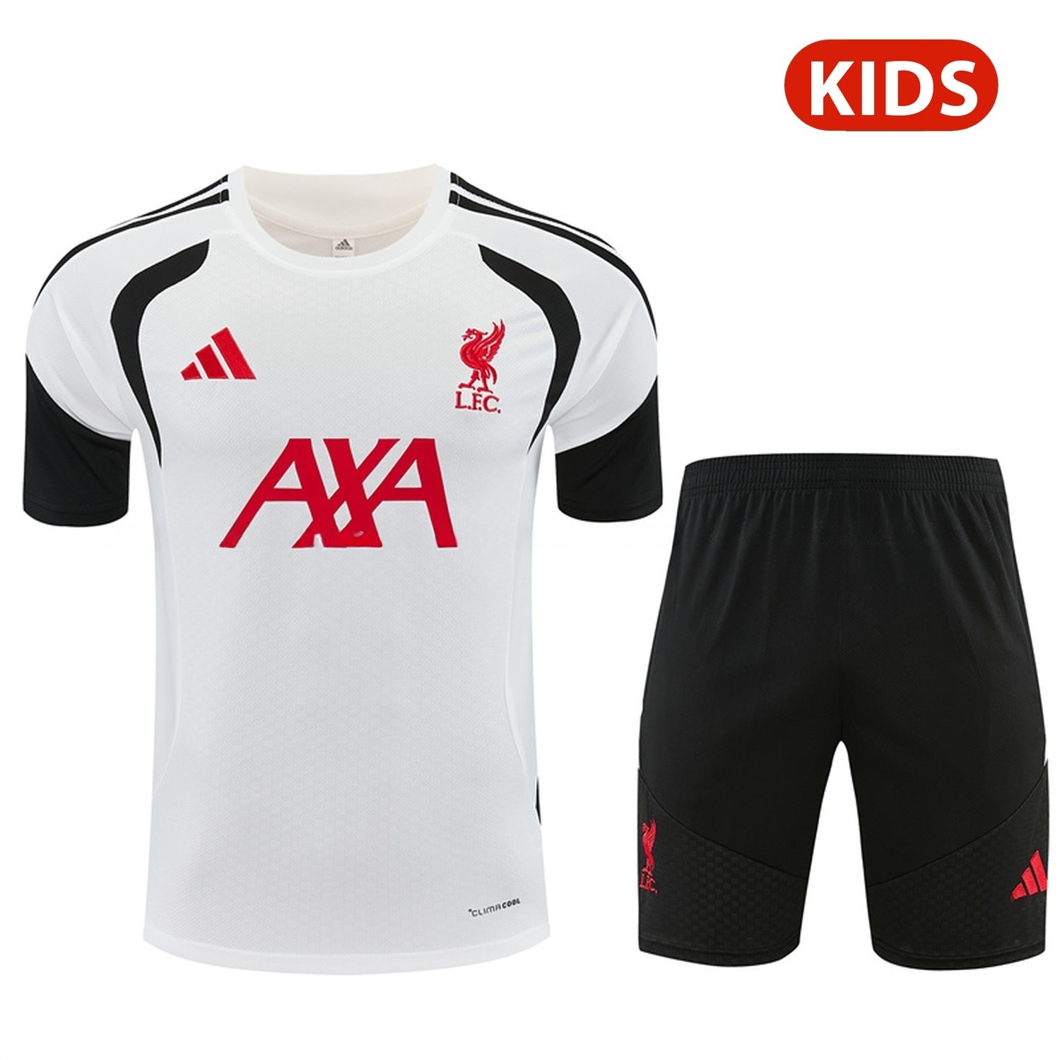 Liver.pool 26-27 Kids Short-Sleeve Training Set - White Top & Black Shorts - JerseysGala