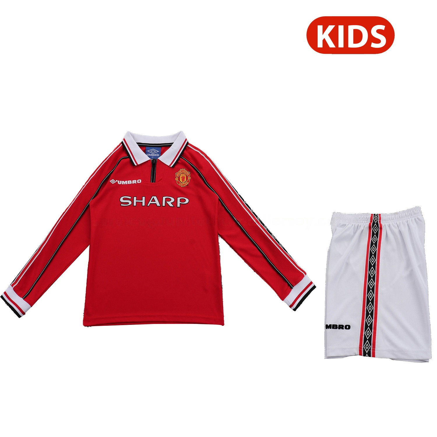 Retro Manchester United 1998-99 Home Long Sleeves Kids Kit - JerseysGala