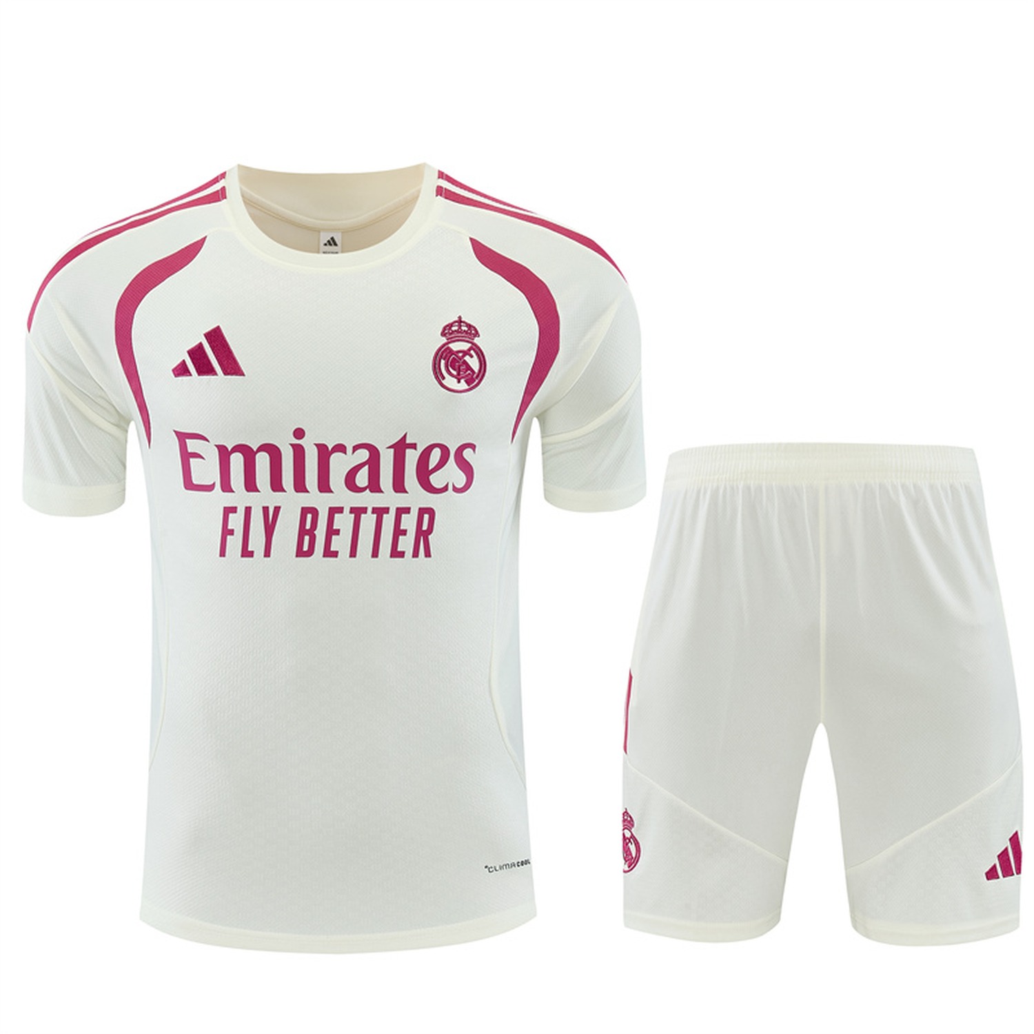 Real Madrid 26-27 Kids Short-Sleeve Training Set - Cream Top & Cream Shorts - JerseysGala