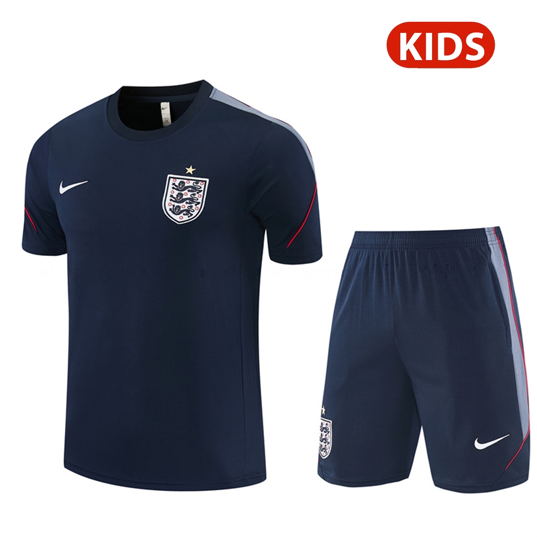 England 2026 Kids Short-Sleeve Training Set - Dark Blue Top & Dark Blue Pants - JerseysGala