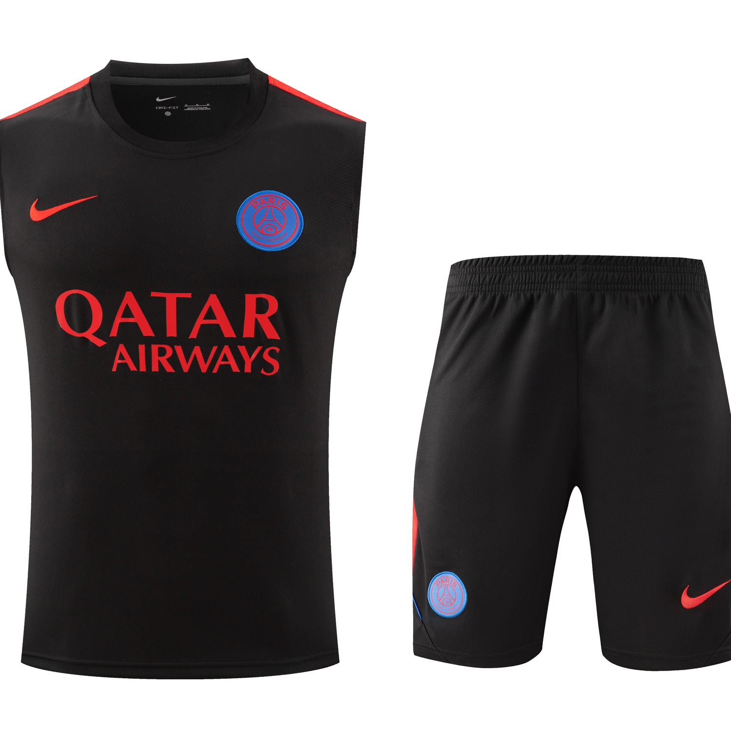 Paris Saint-Germain PSG 26-27 Vest Training Set - Black With Red Accents Vest and Black Shorts - JerseysGala