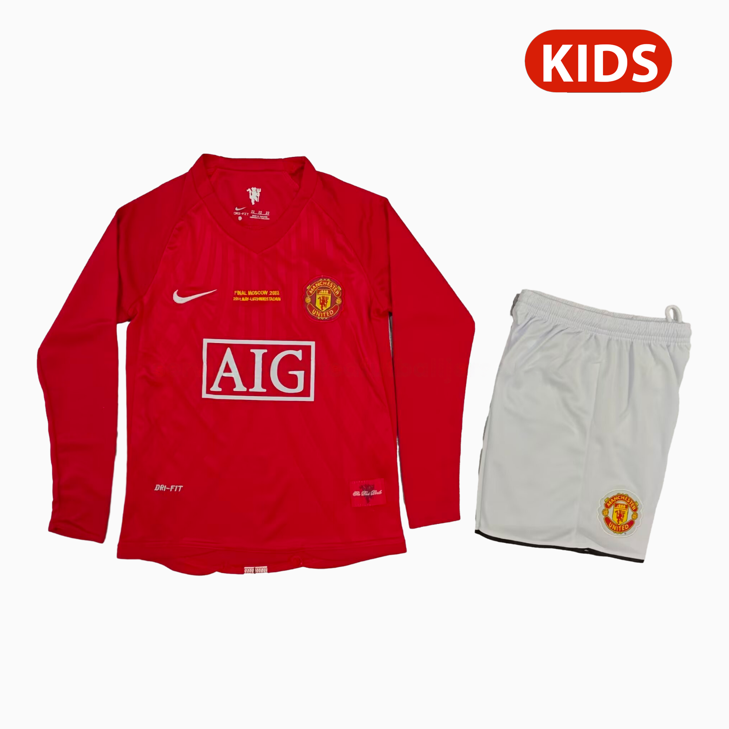 Retro Manchester United 2007-08 Home Long Sleeves Kids Kit - JerseysGala