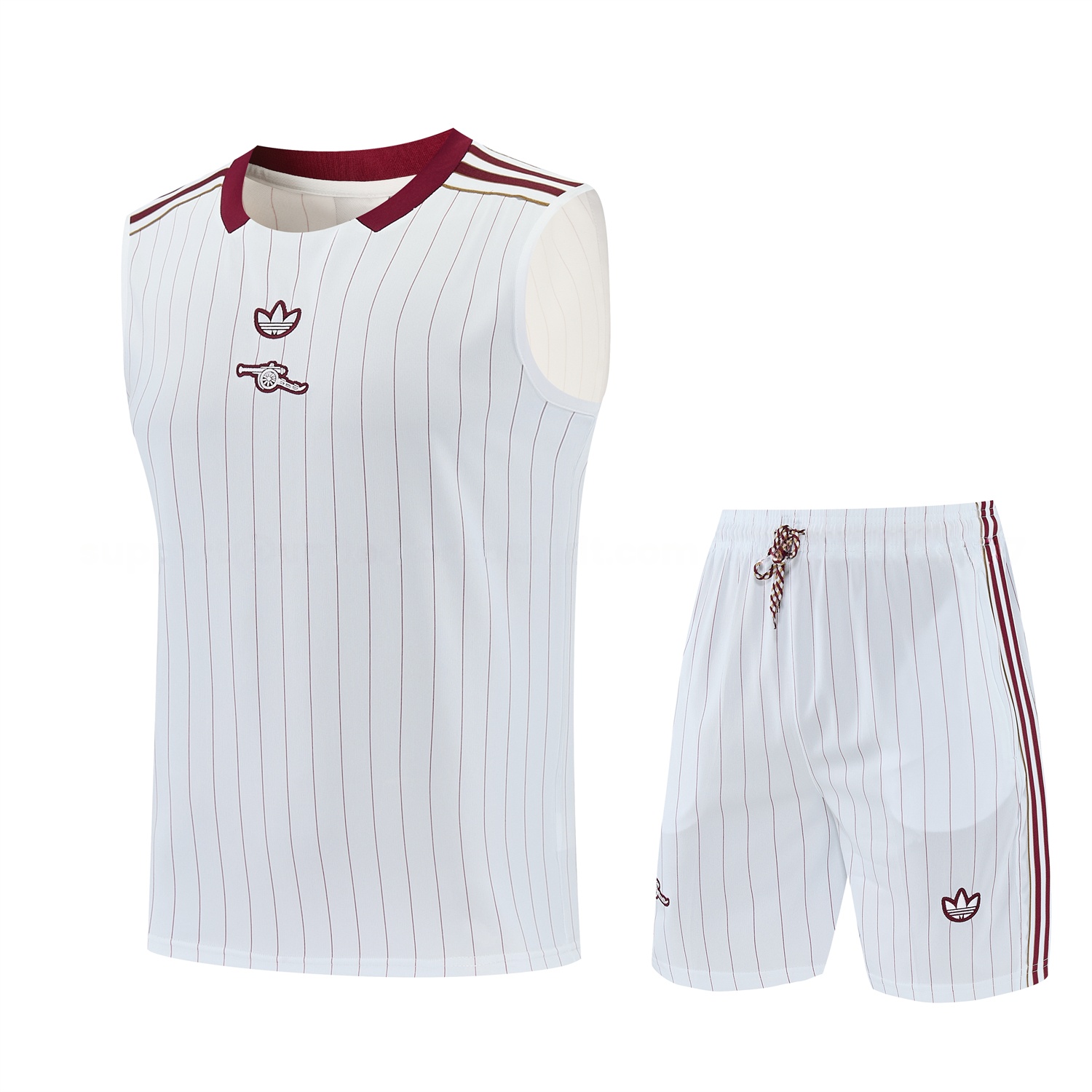 Arsenal 25-26 Retro Style Vest Training Set - White With Burgundy Stripes And Collar Top & Pants - JerseysGala
