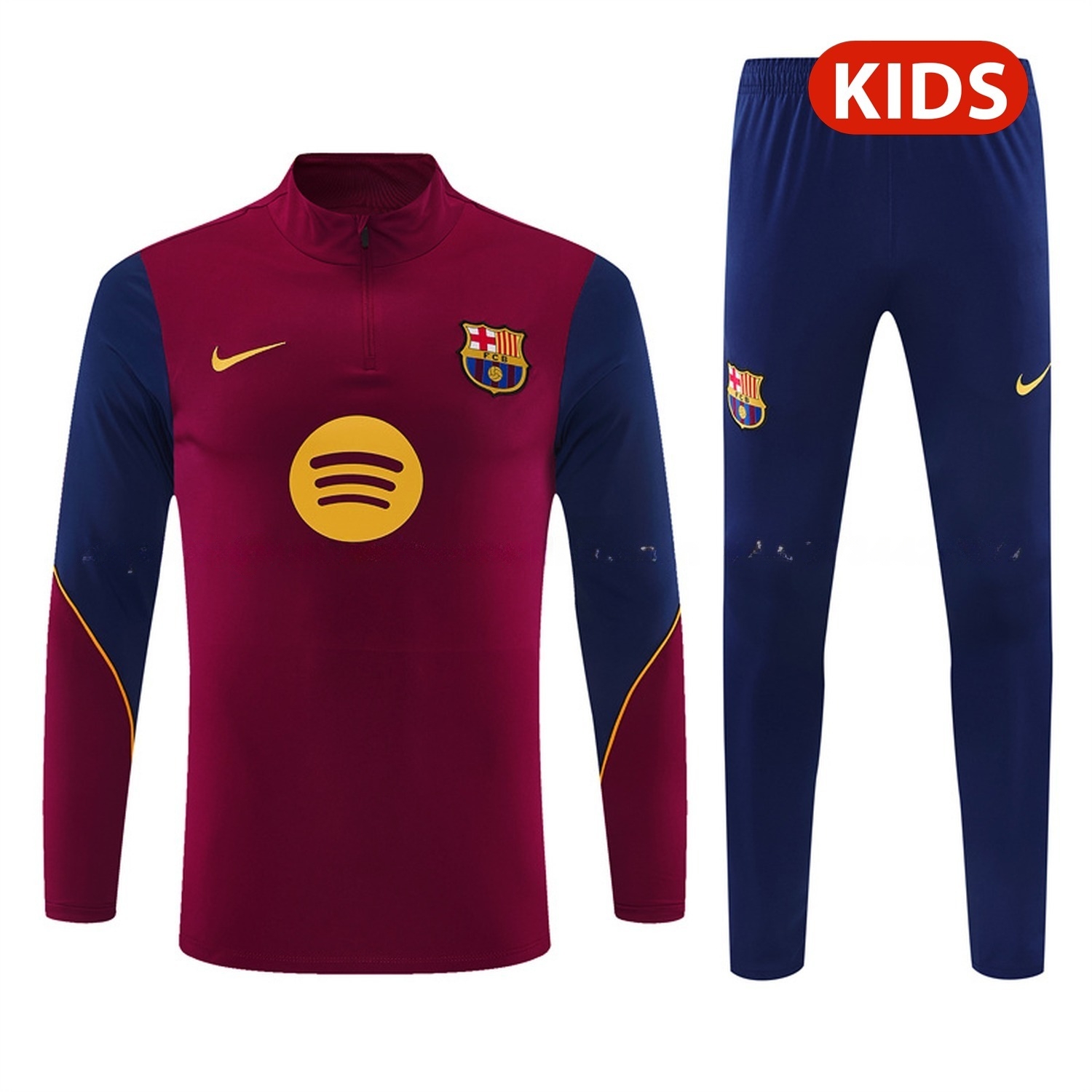 Barcelona 26-27 Kids Long Sleeve Training Set - Red Top & Deep Blue Pants - JerseysGala