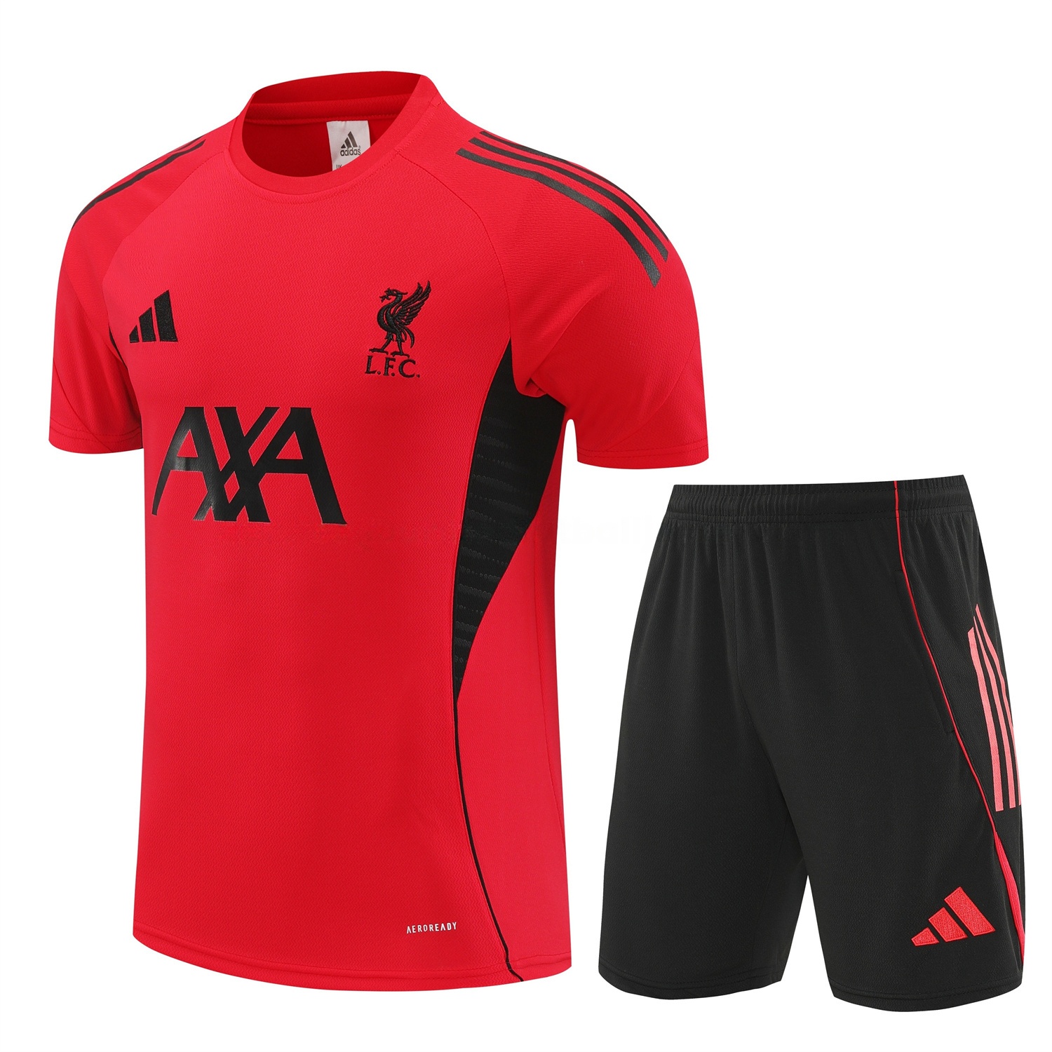 Liver.pool 25-26 Short-Sleeve Training Set - Red With Black Top & Black Shorts - JerseysGala