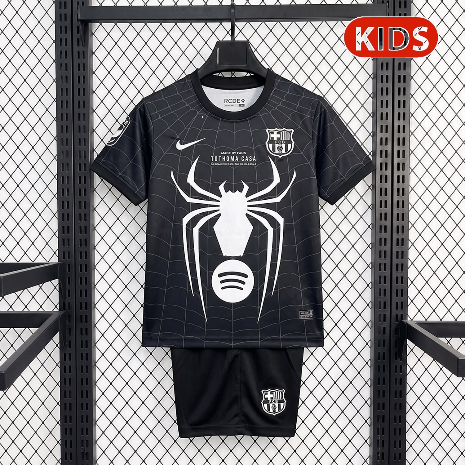 Barcelona 26-27 x Spider Man Venom Black Black White Kids Kit - JerseysGala
