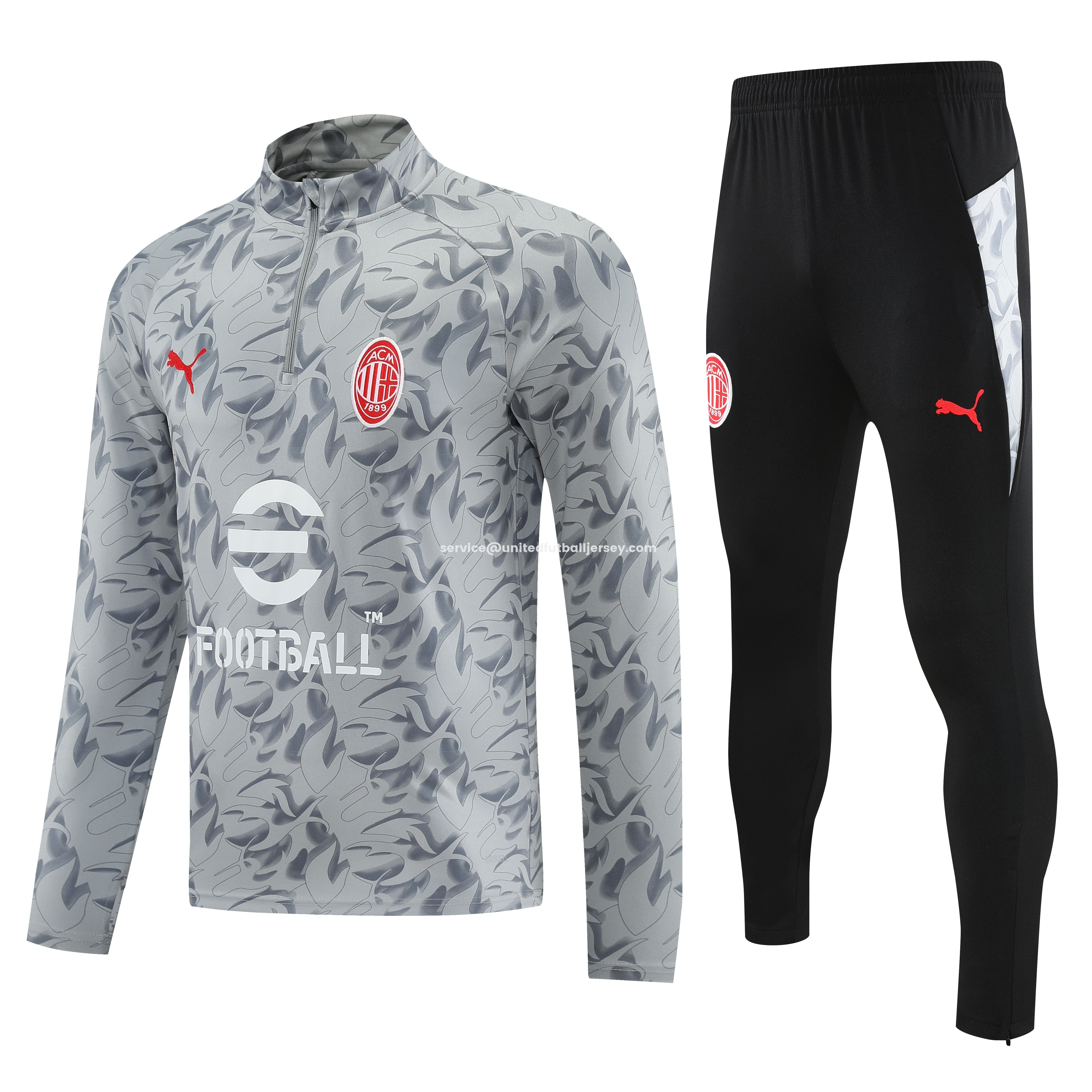 AC Milan 25-26 Long Sleeve Training Set - Grey Top & Black Pants - JerseysGala