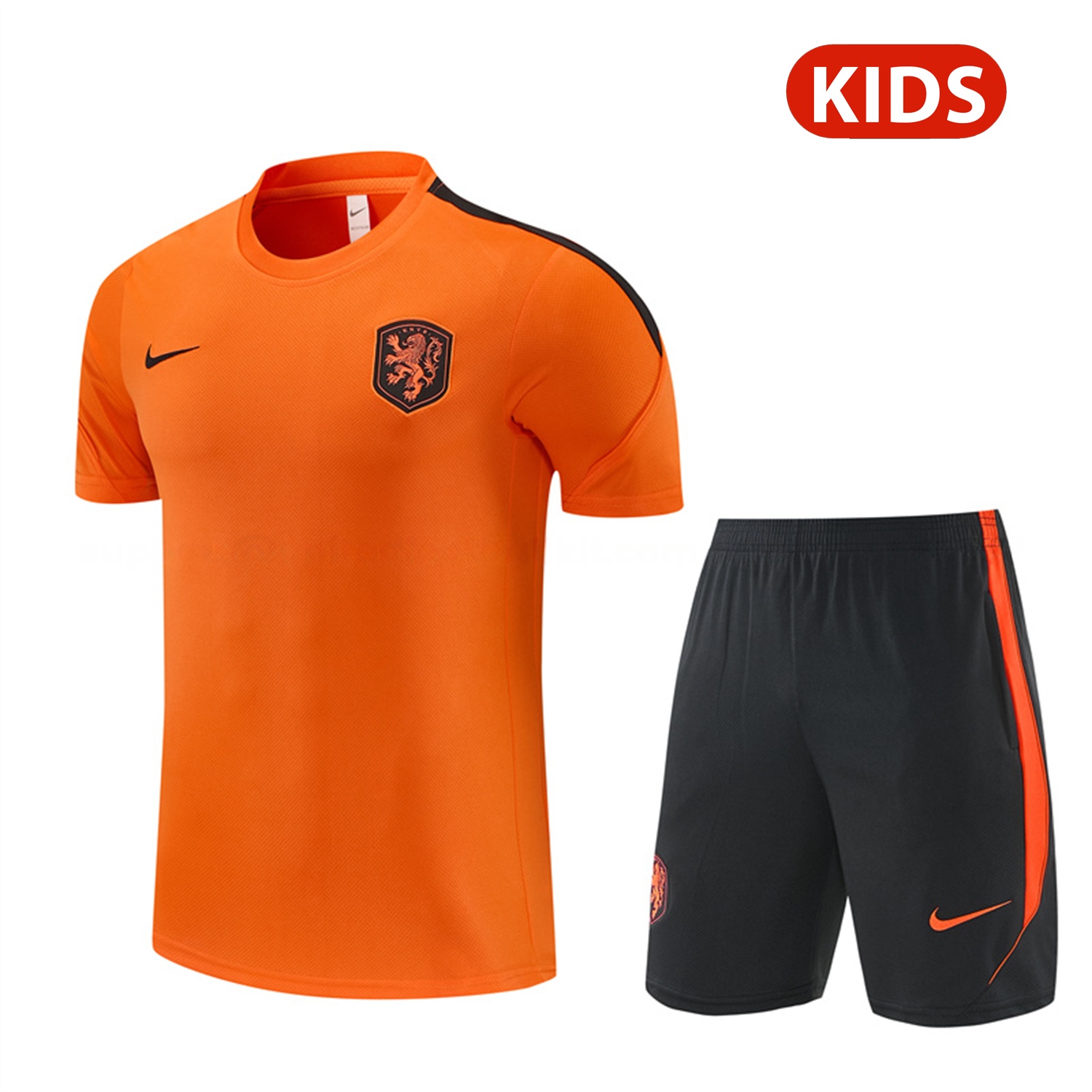 Netherlands 2026 Kids Short-Sleeve Training Set - Orange Top & Black With Orange Accents Pants - JerseysGala