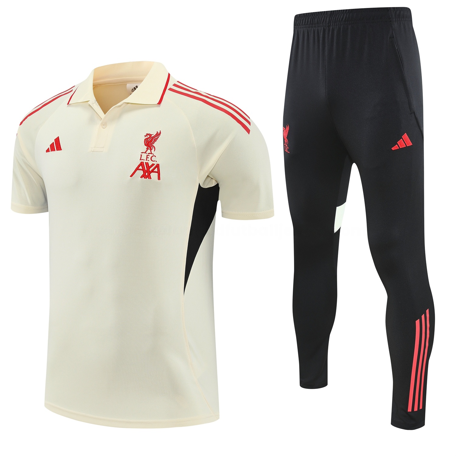 Liver.pool 25-26 POLO Short-Sleeve Training Set - White Top and Black Pants - JerseysGala