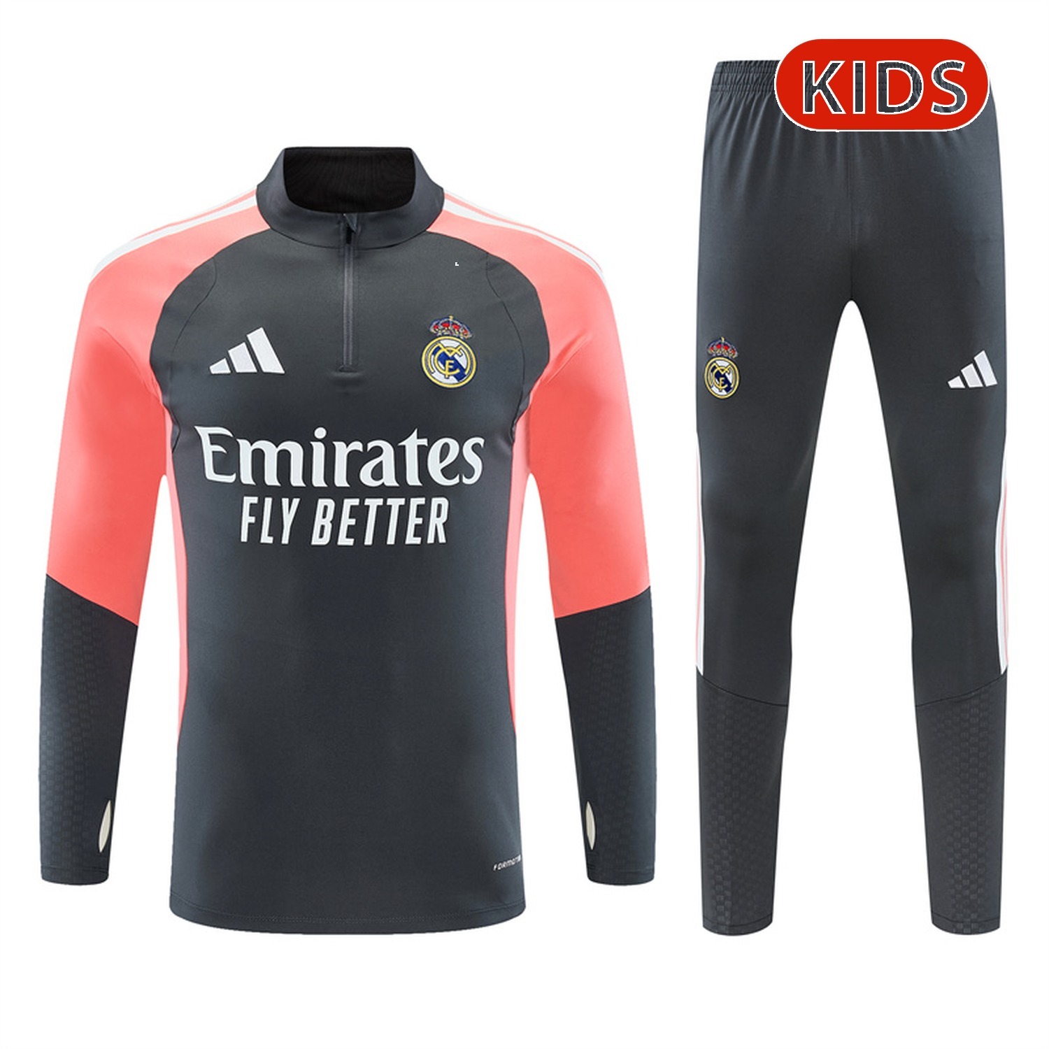 Real Madrid 26-27 Kids Long Sleeve Training Set - Deep Grey Top & Deep Grey Pants - JerseysGala