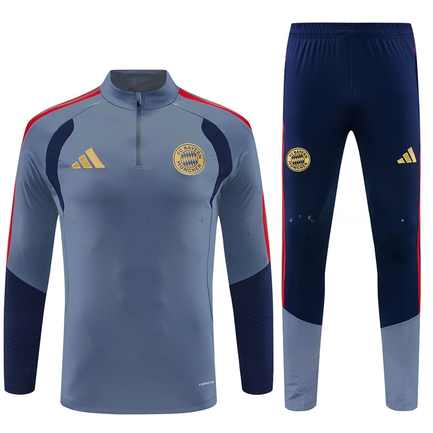 Bayern Munich 26-27 Long Sleeve Training Set - Grey Top & Deep Blue Pants - JerseysGala
