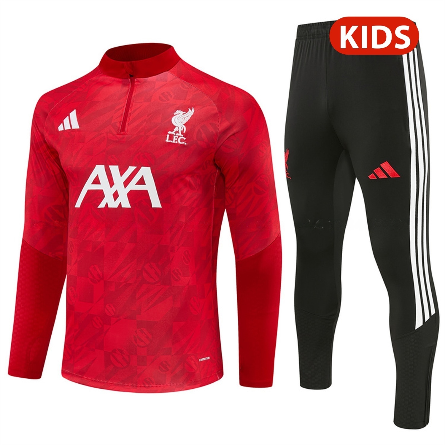 Liver.pool 26-27 Graphic Print Kids Long Sleeve Training Set - Red Top & Black Pants - JerseysGala