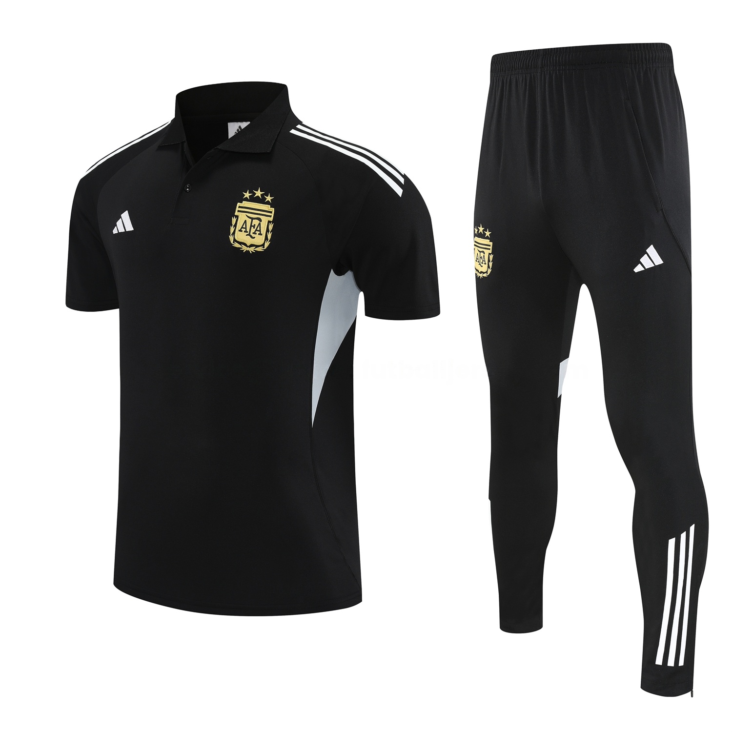 Argentina 2026 POLO Short-Sleeve Training Set - Black Top & Black Shorts - JerseysGala