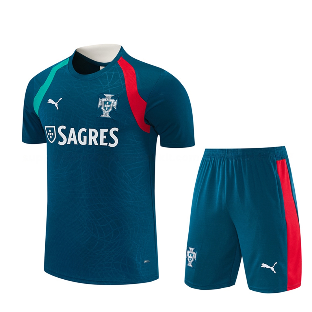 Portugal 2026 Short-Sleeve Training Set - Dark Teal With Red And Light Teal Accents Top & Colors Pants - JerseysGala