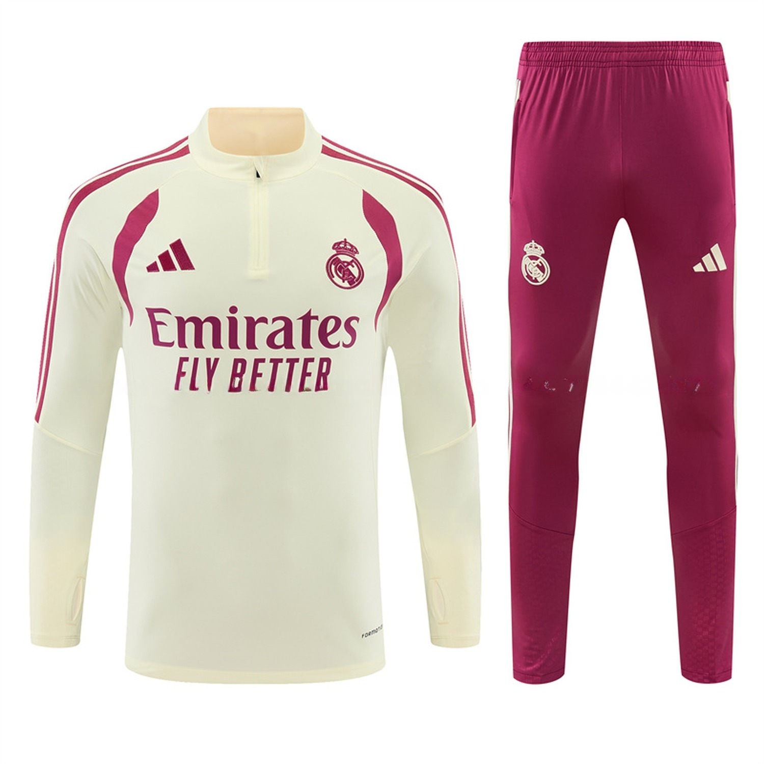 Real Madrid 26-27 Long Sleeve Training Set - Cream Top & Rose Red Pants - JerseysGala