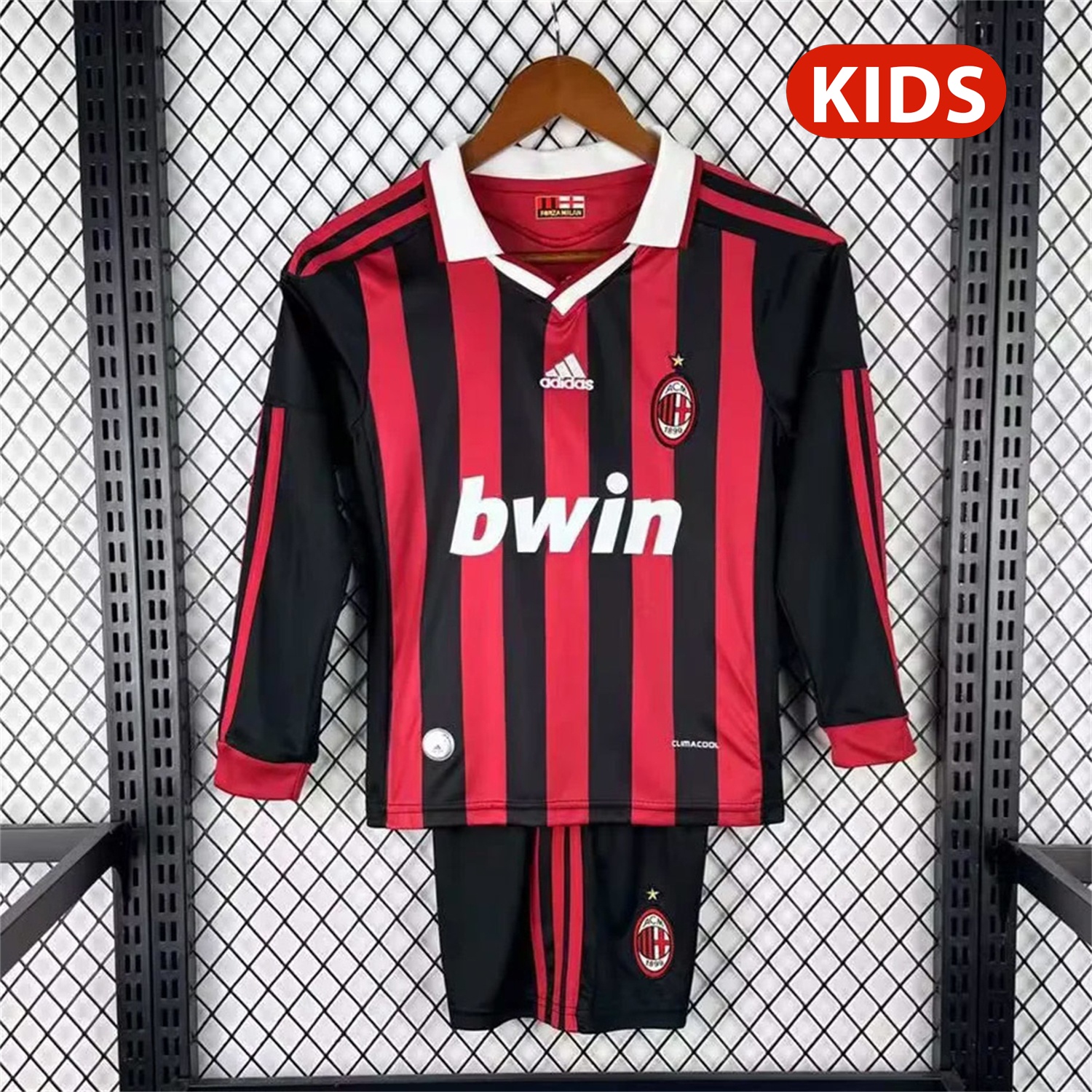 Retro AC Milan 2009-10 Home Red Long Sleeves Kids Kit - JerseysGala